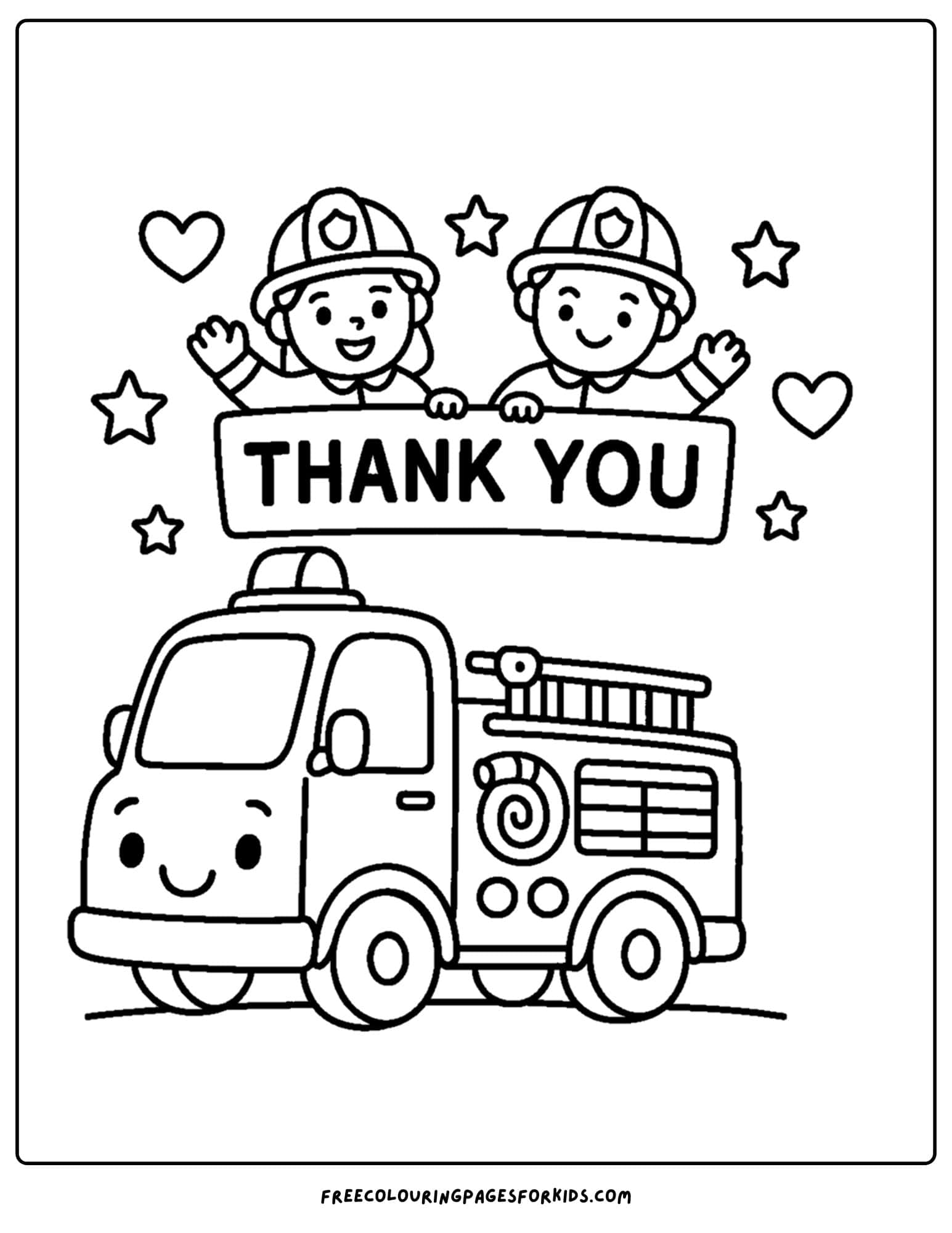 a coloring page of a fire engine to ay thank you for their service