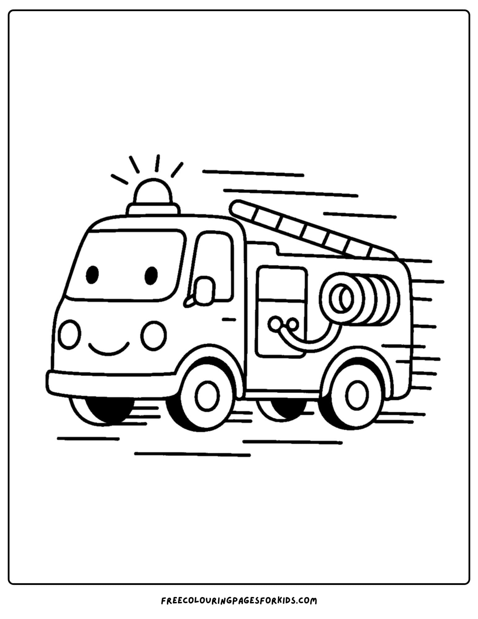 a coloring page of a fire engine racing to a fire