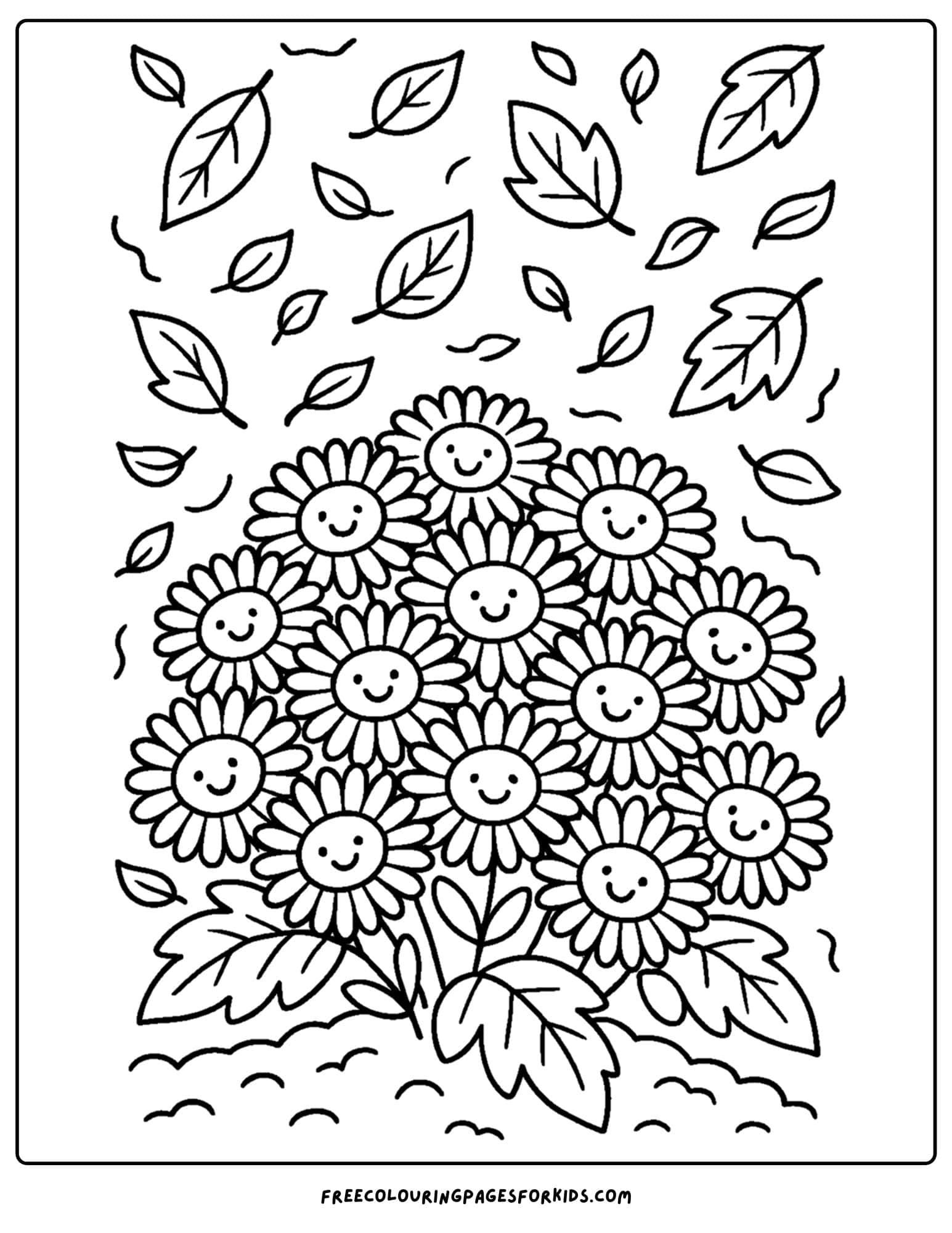 a flower coloring page of fall leaves and a bunch of flowers