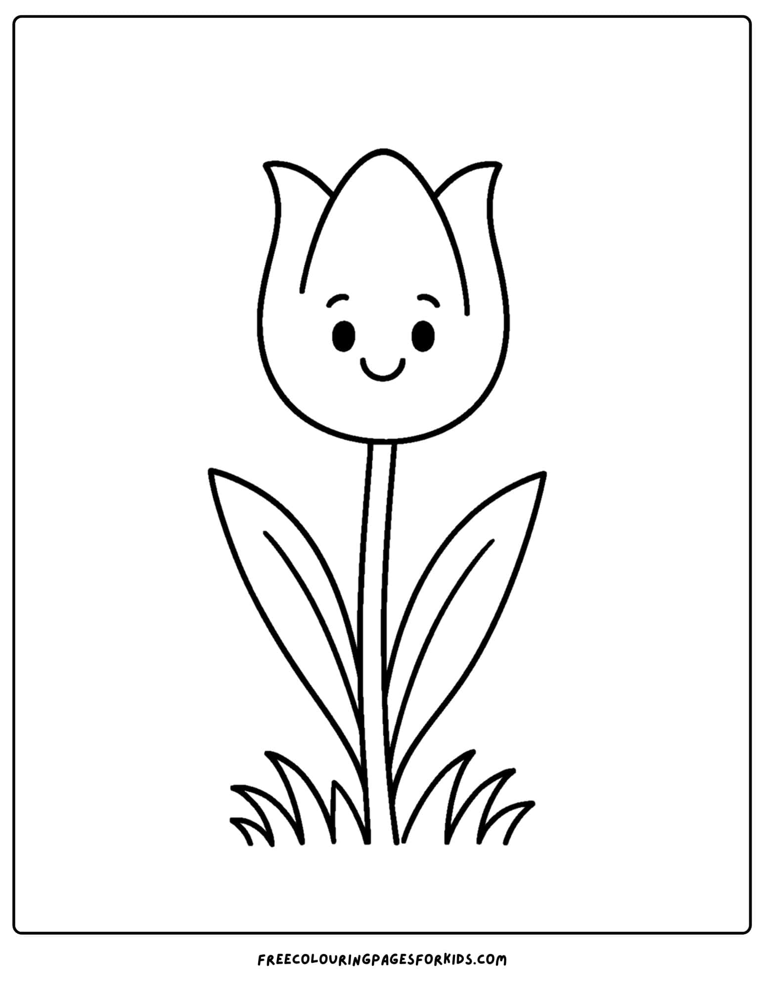 a flower coloring page of a single tulip with a face