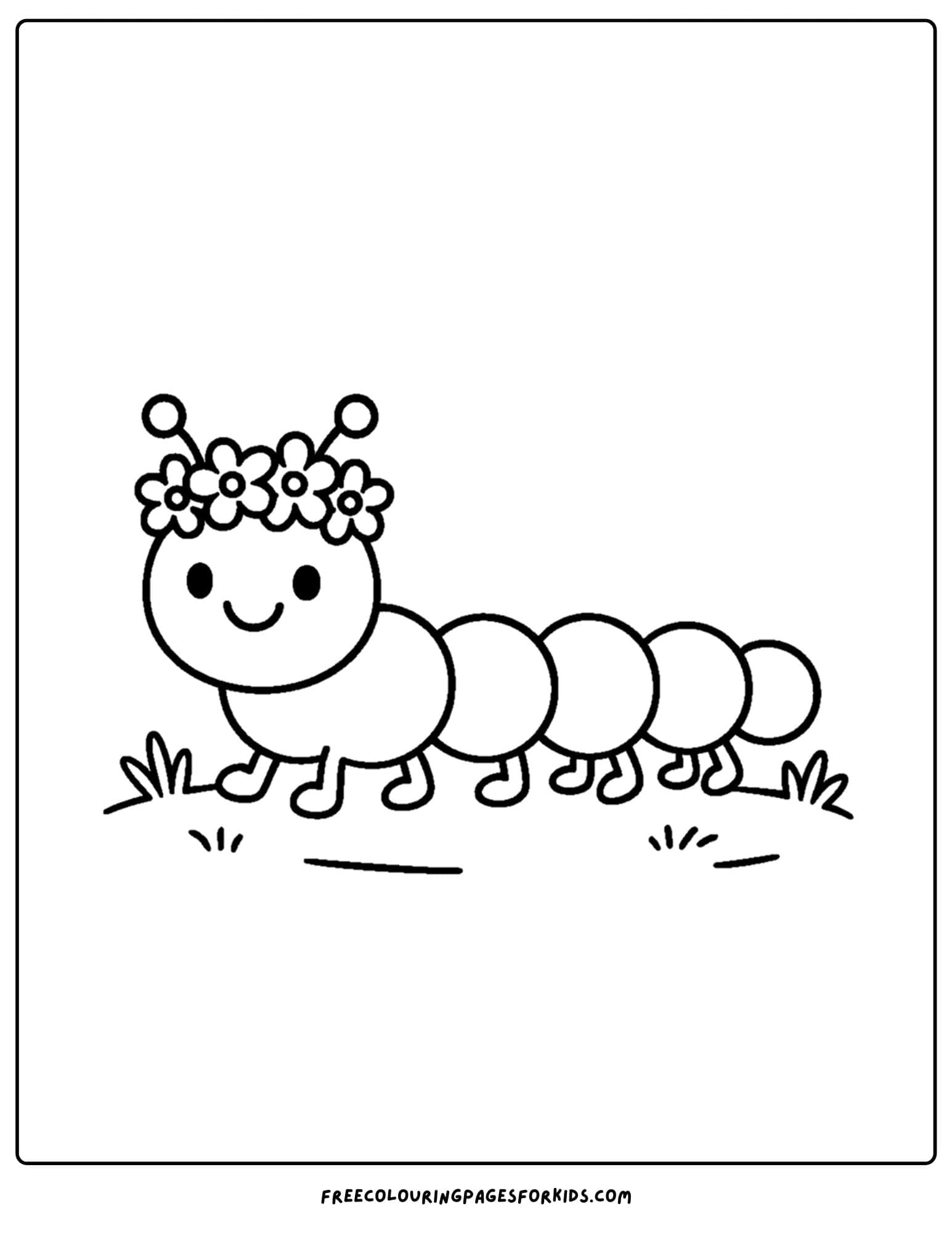 a flower coloring page of a caterpillar wearing a flower crown