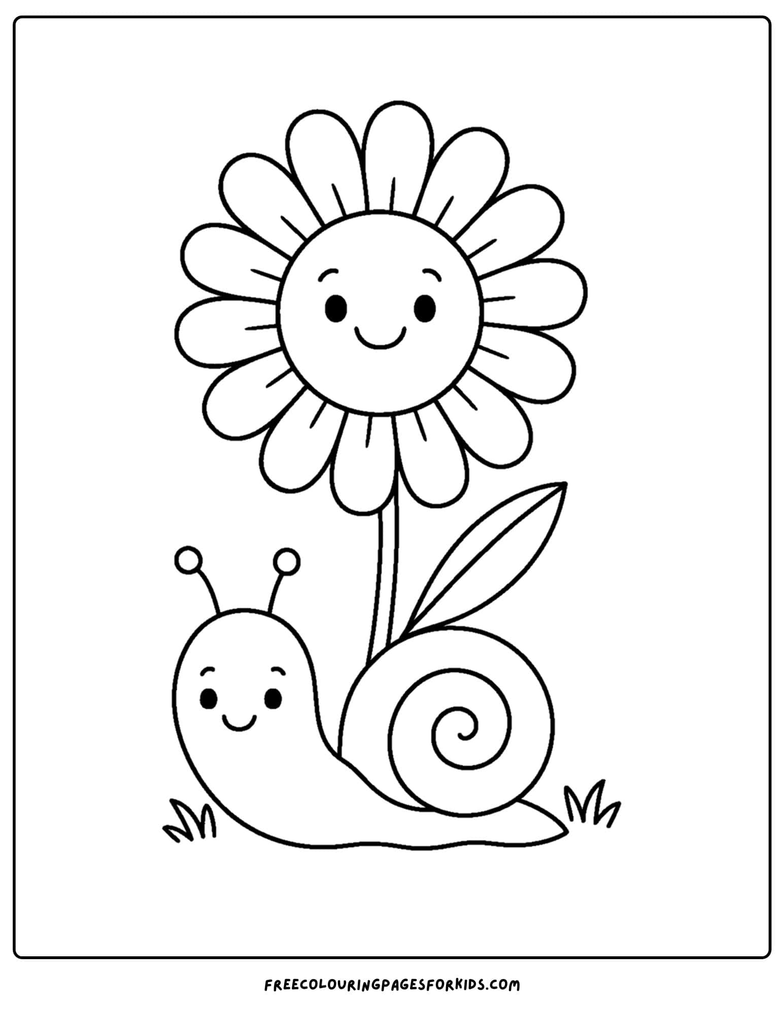 a flower coloring page of a flower and a snail