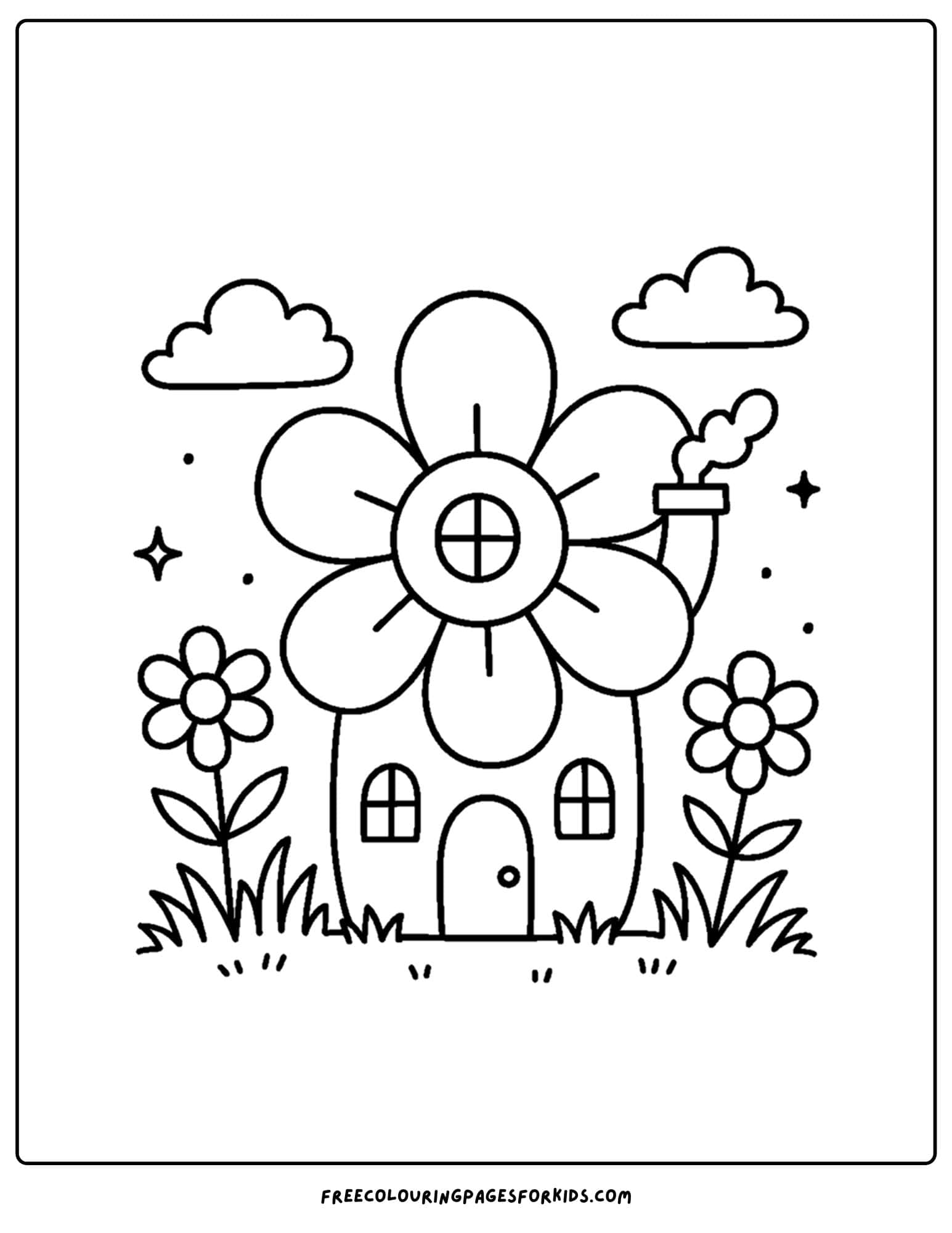 a flower coloring page of a flower house