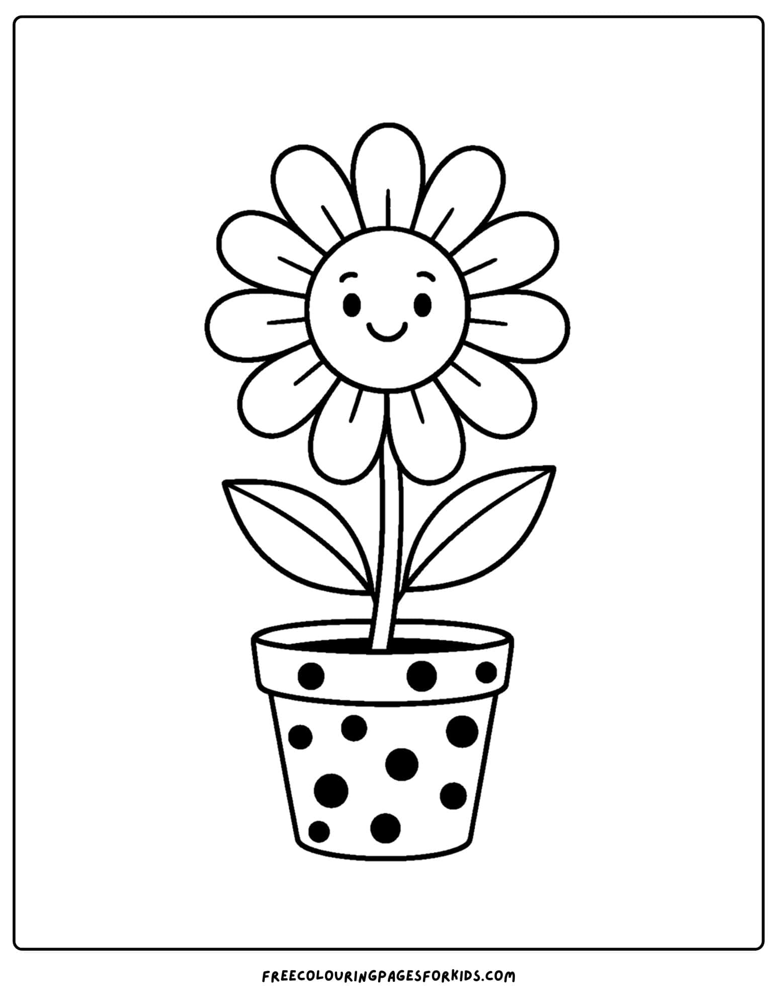 a flower coloring page of a flower in a polka dot pot