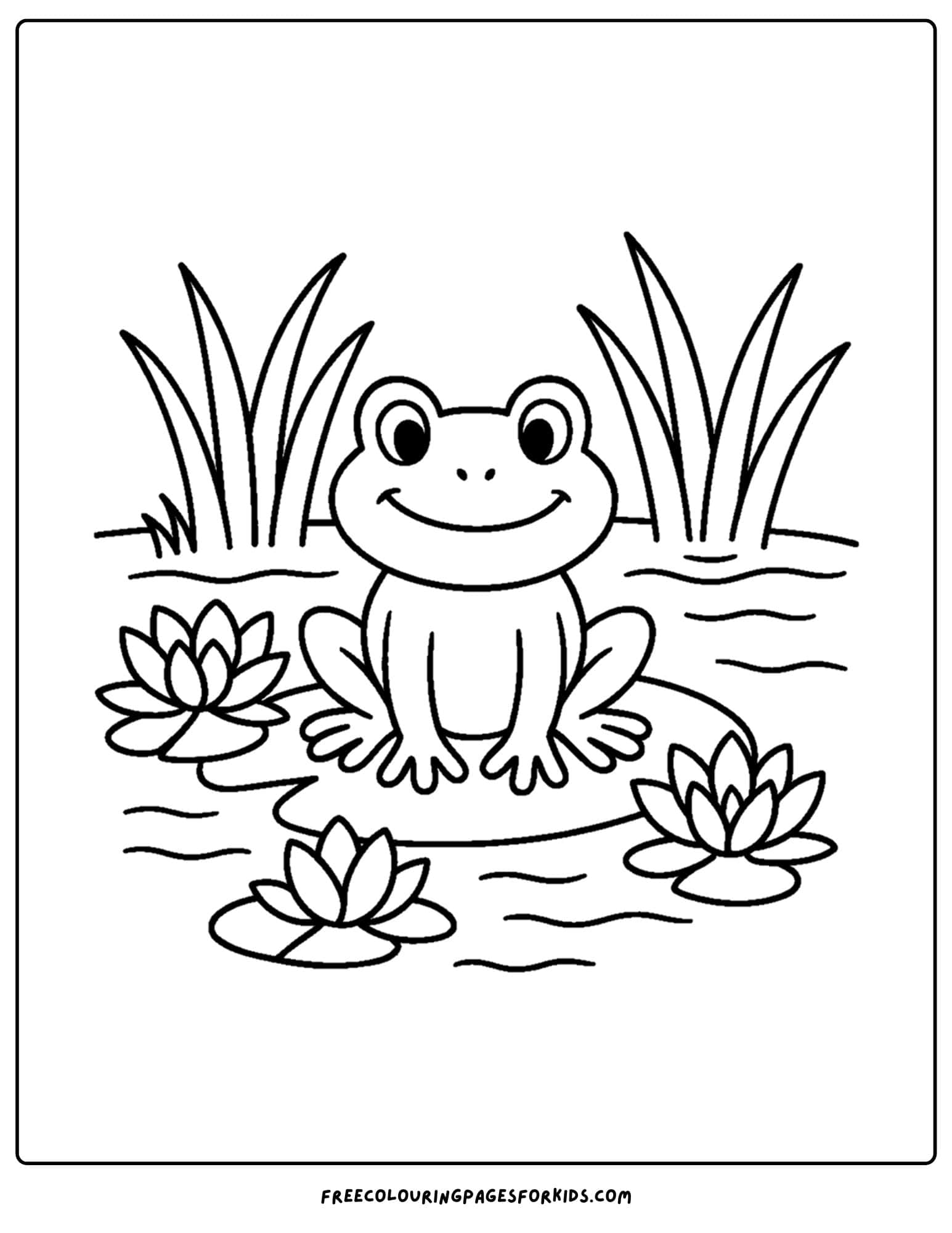 a frog coloring page of a frog amongst water lillies