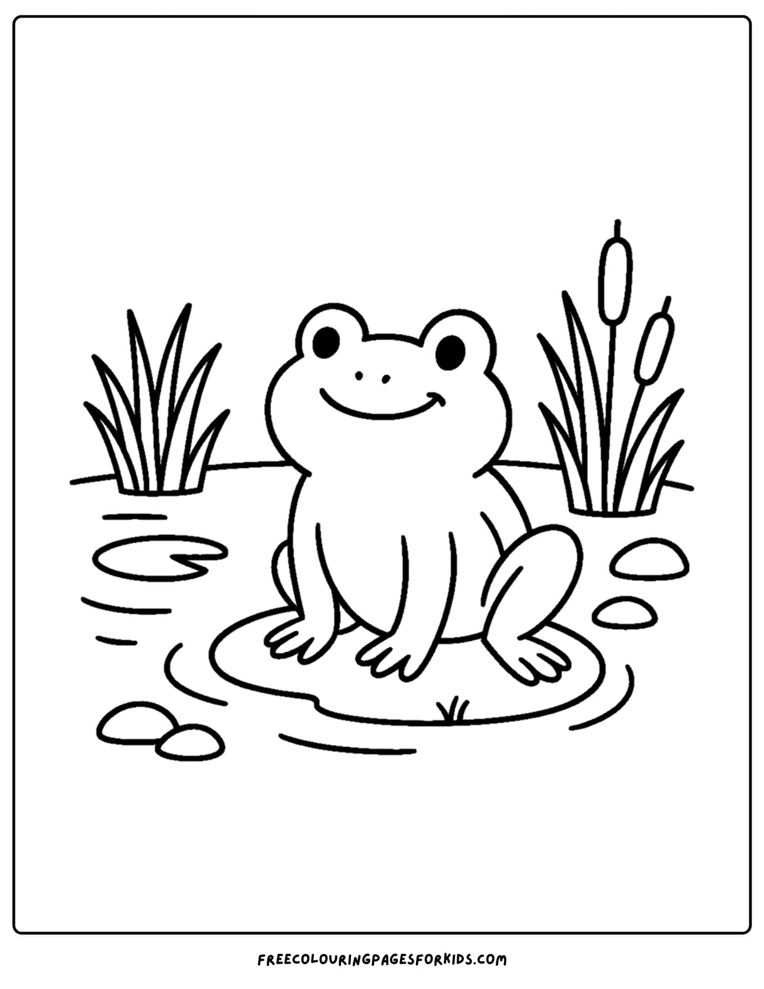 a frog coloring page of a frog sitting my a pond