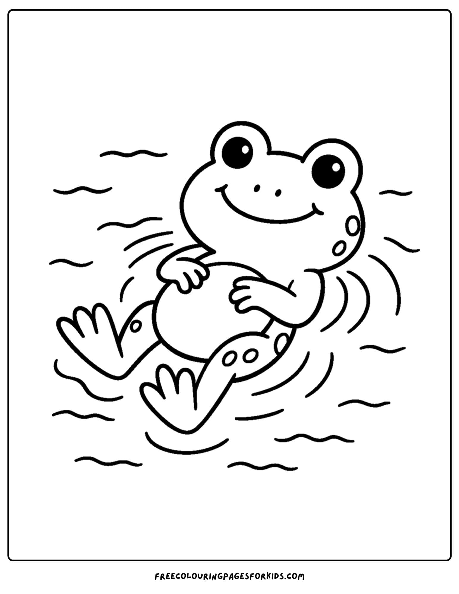 a frog coloring page of a frog floating on its back in a pond