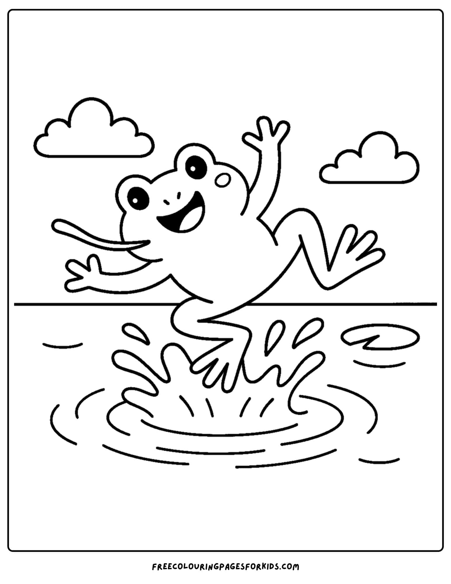 a frog coloring page of a frog jumping in the water