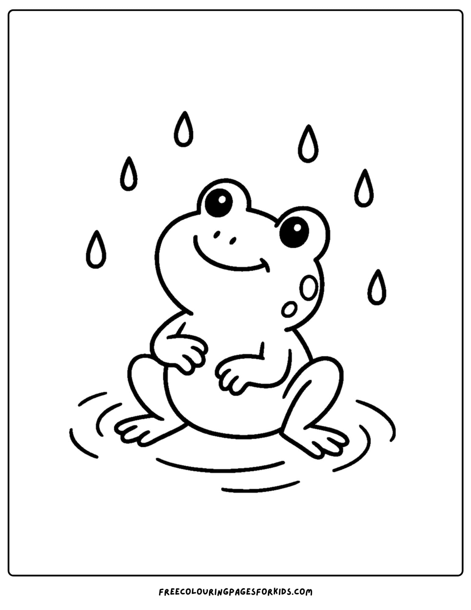 a frog coloring page of frog looking at raindrops