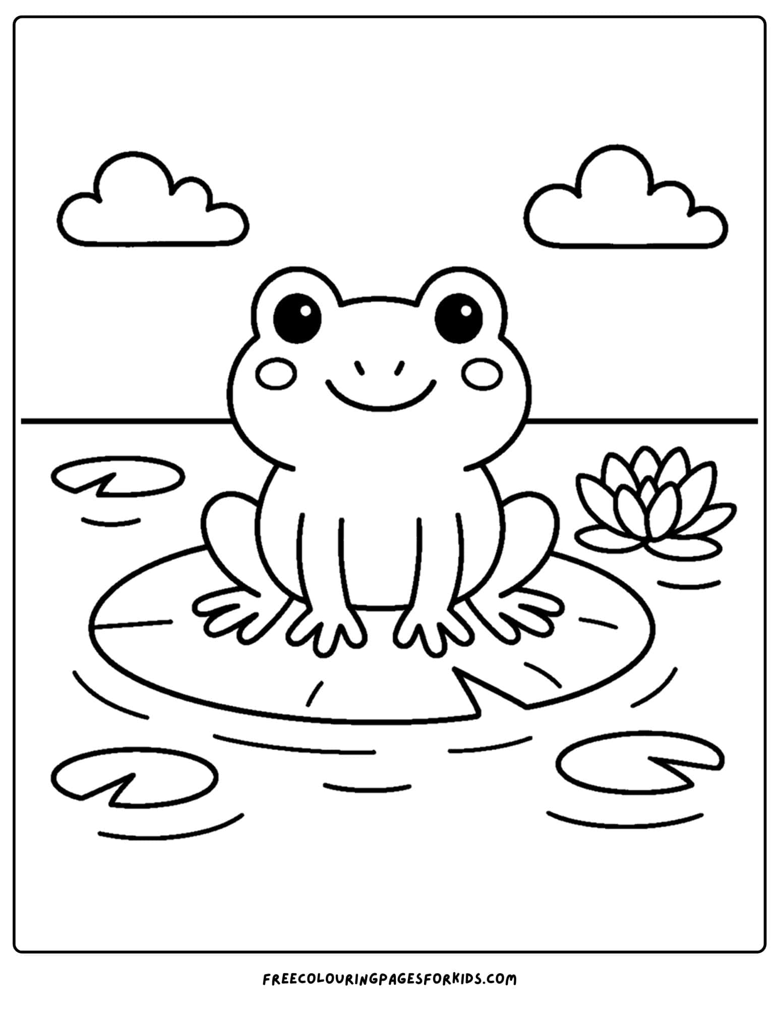 a frog coloring page of frog on a lily pad
