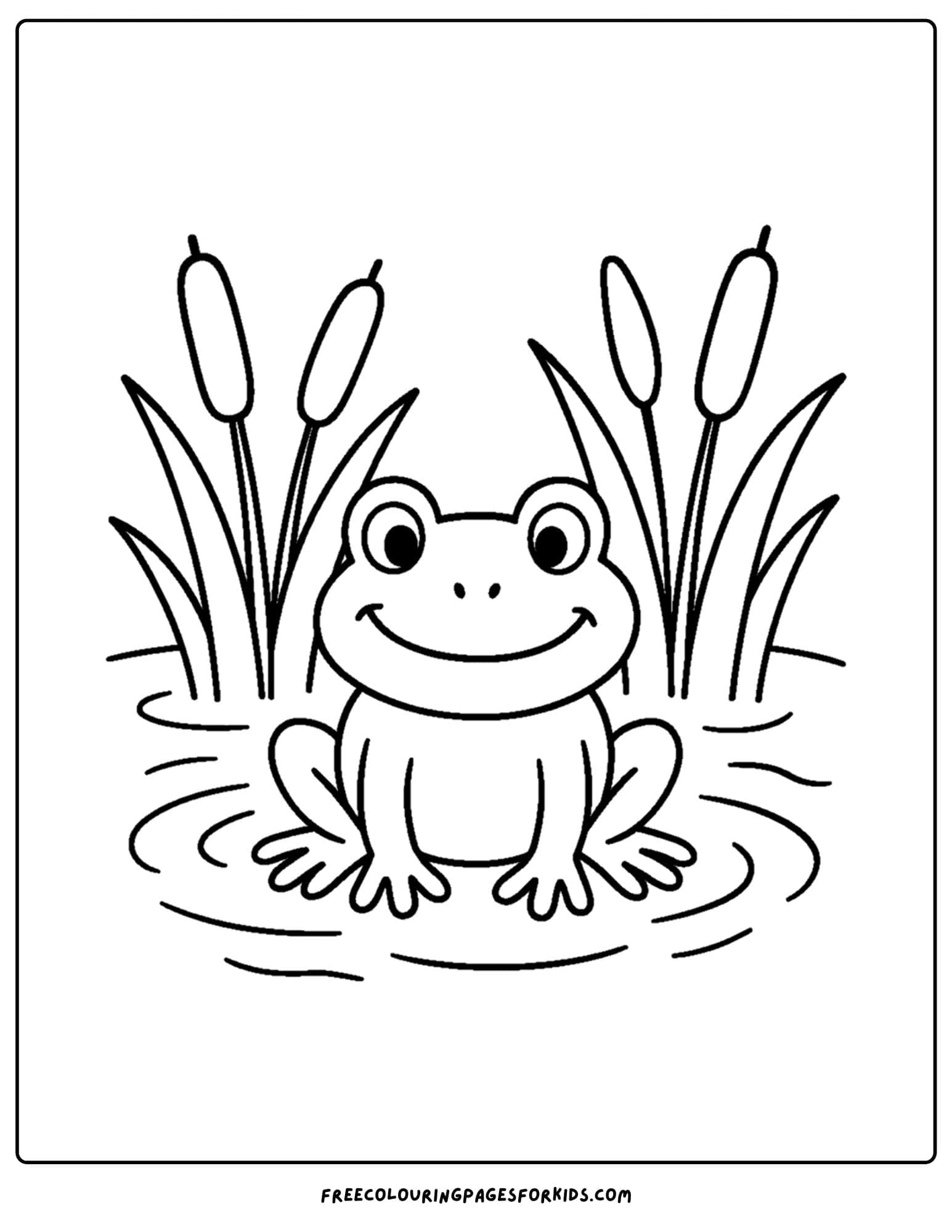 a frog coloring page of frog in a pond with reeds