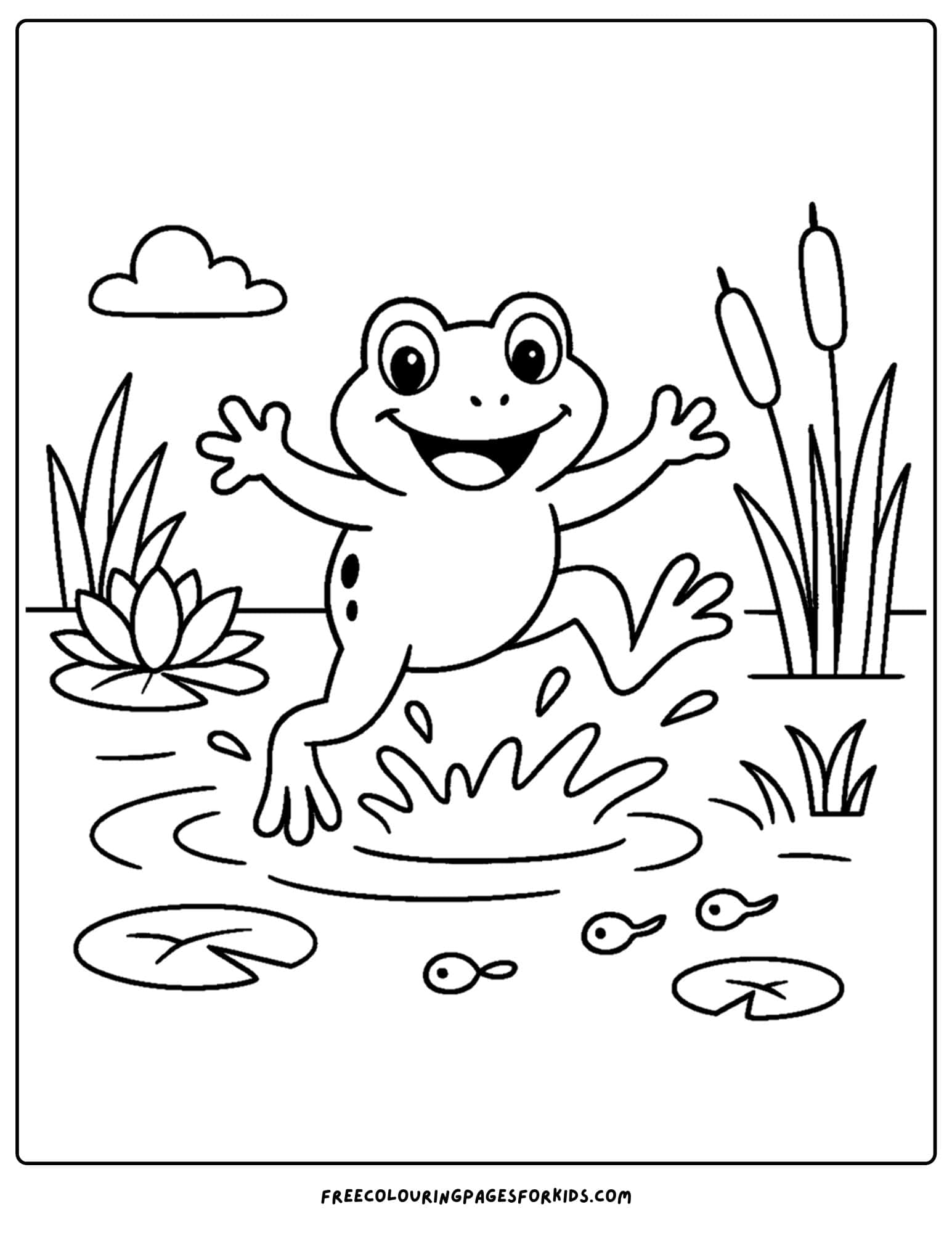 a frog coloring page of a frog jumping in the water