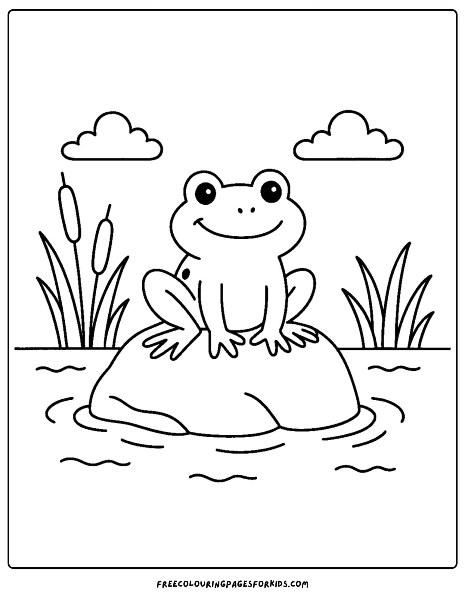 a frog coloring page of sitting on a rock in a pond