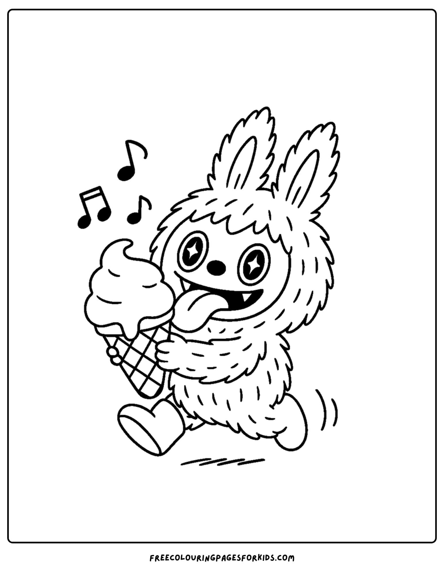 a labubu plush toy coloring page eating an ice cream