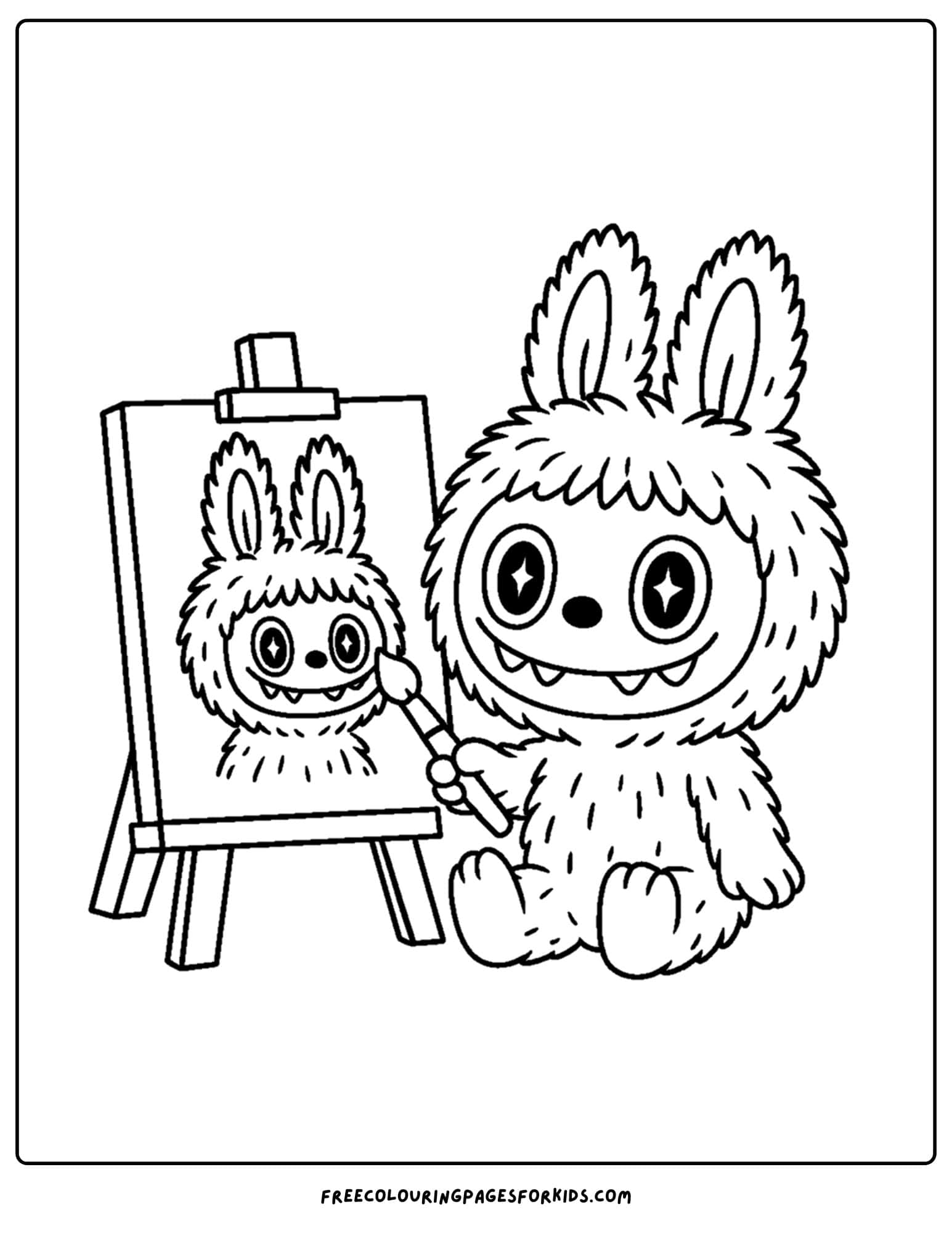 a labubu plush toy coloring page painting a portrait
