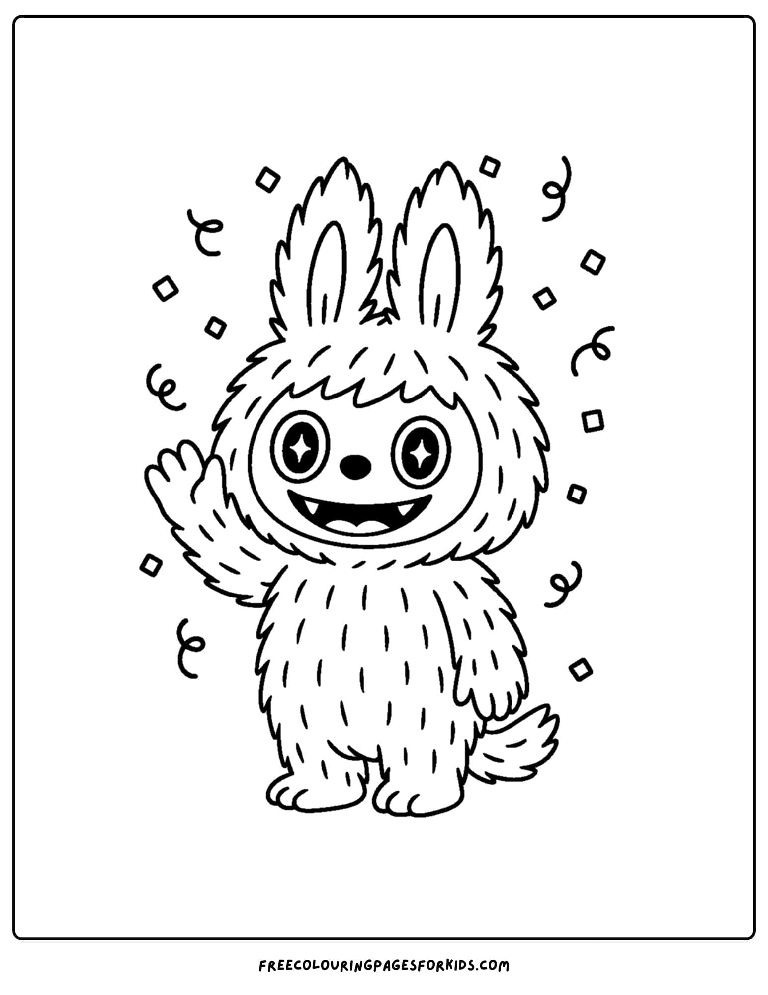 a labubu plush toy coloring page waving hello