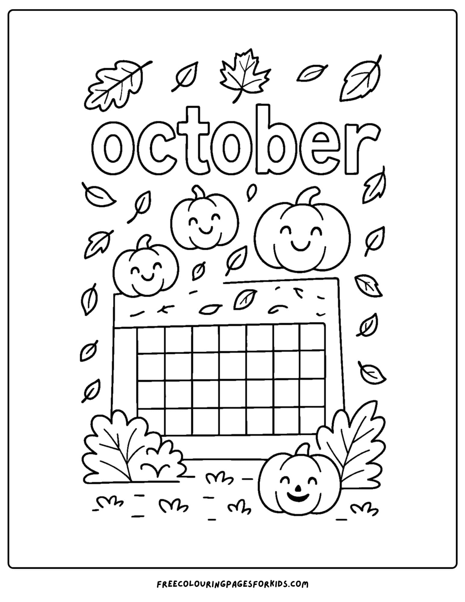 an october coloring page of an october calendar