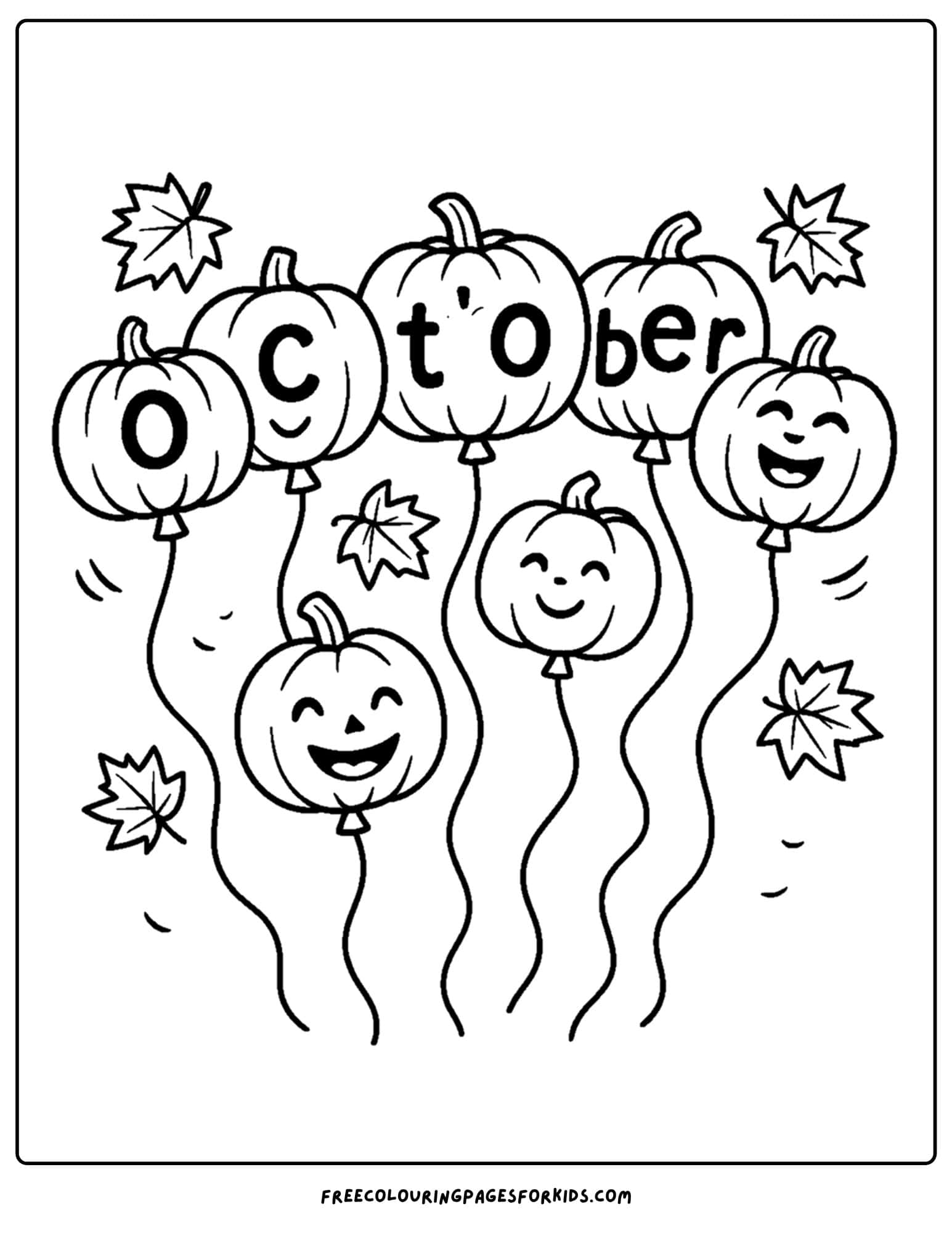 an october coloring page of pumpkin shaped balloons