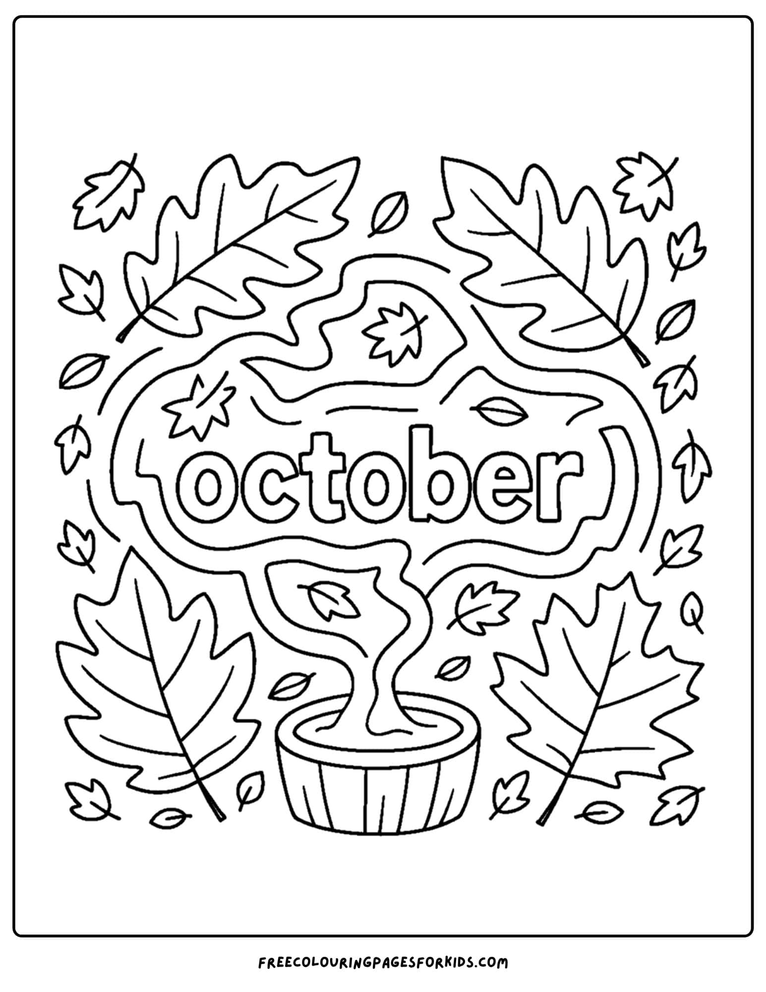 an october coloring page of a leaf maze design