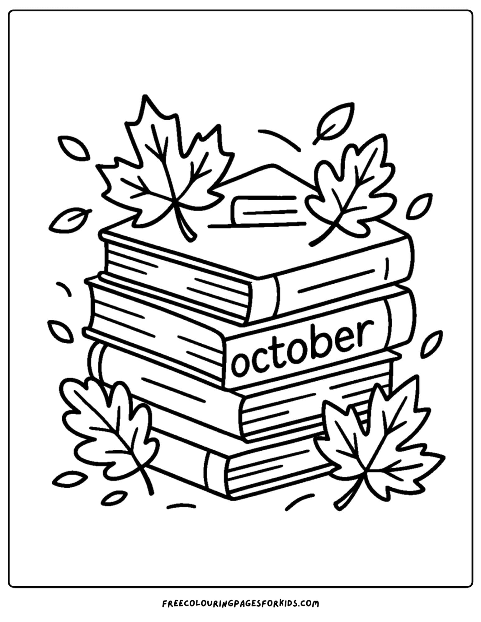 an october coloring page of a stack of books