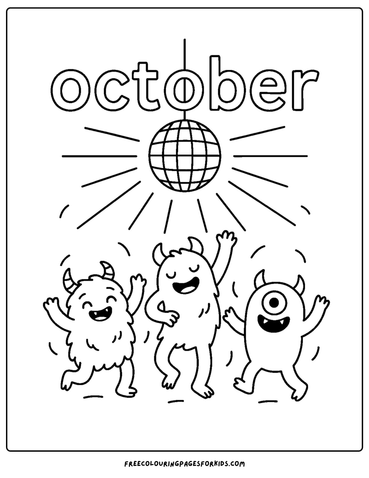 an october coloring page of monsters dancing