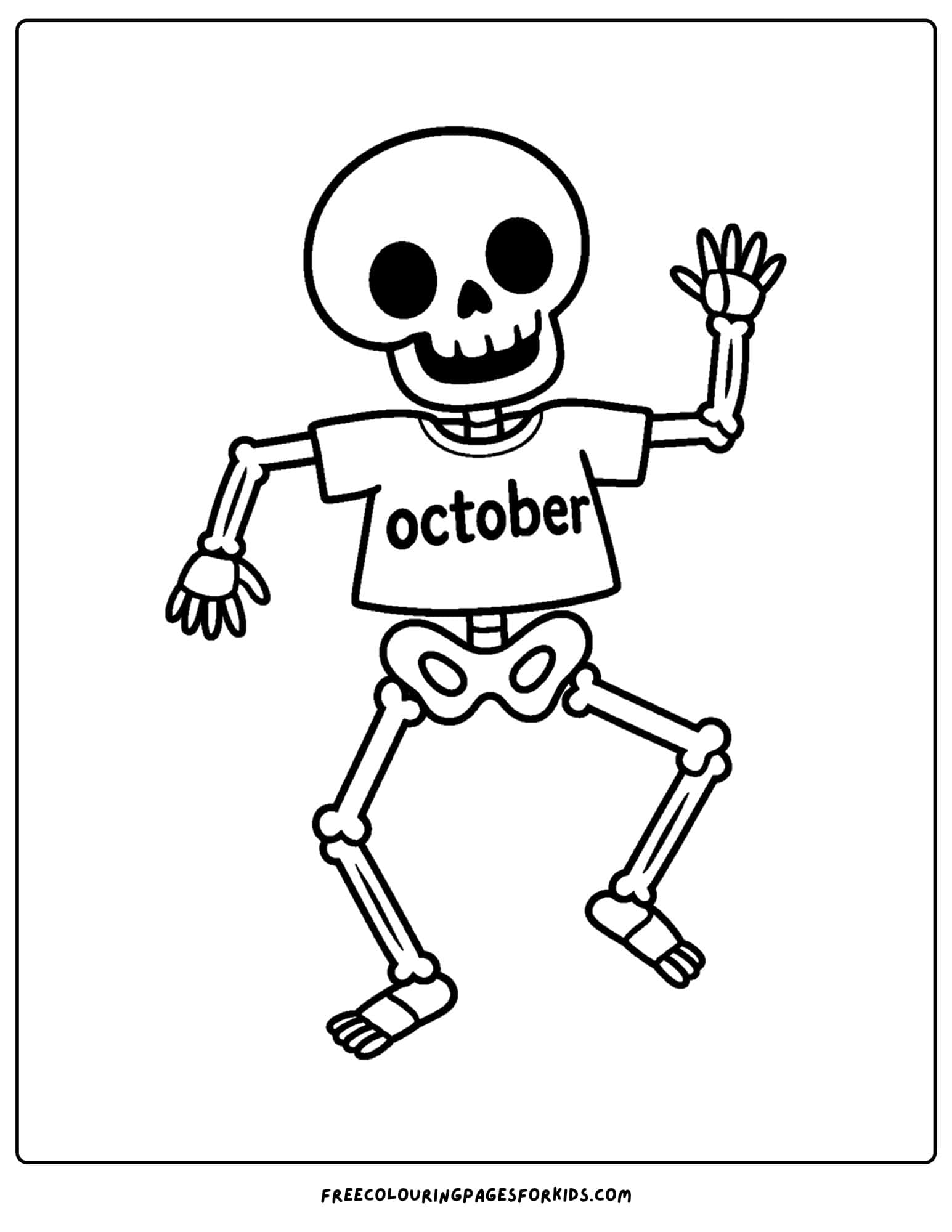 an october coloring page of a skeleton dancing