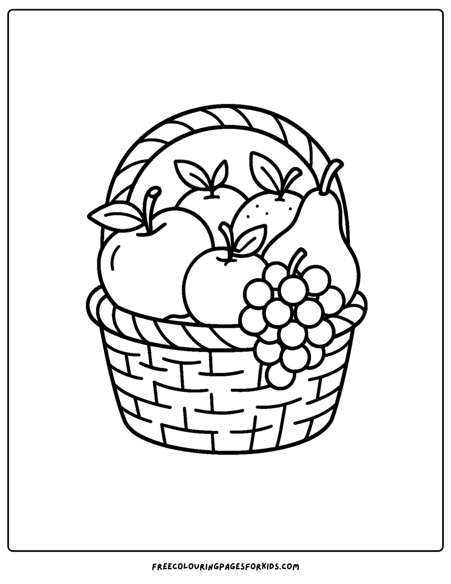 an orchard themed coloring page featuring fruit in a basket
