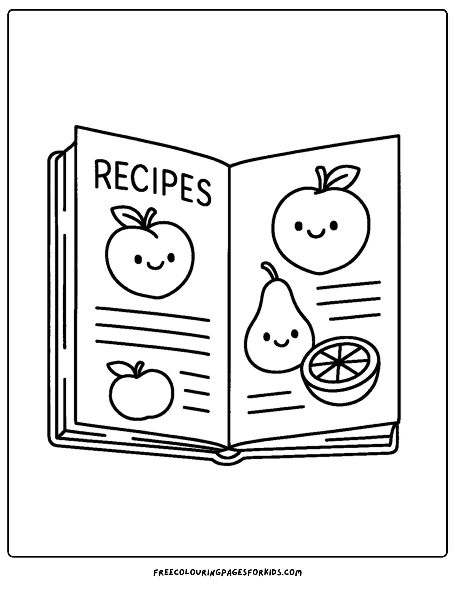 an orchard themed coloring page featuring a recipe book