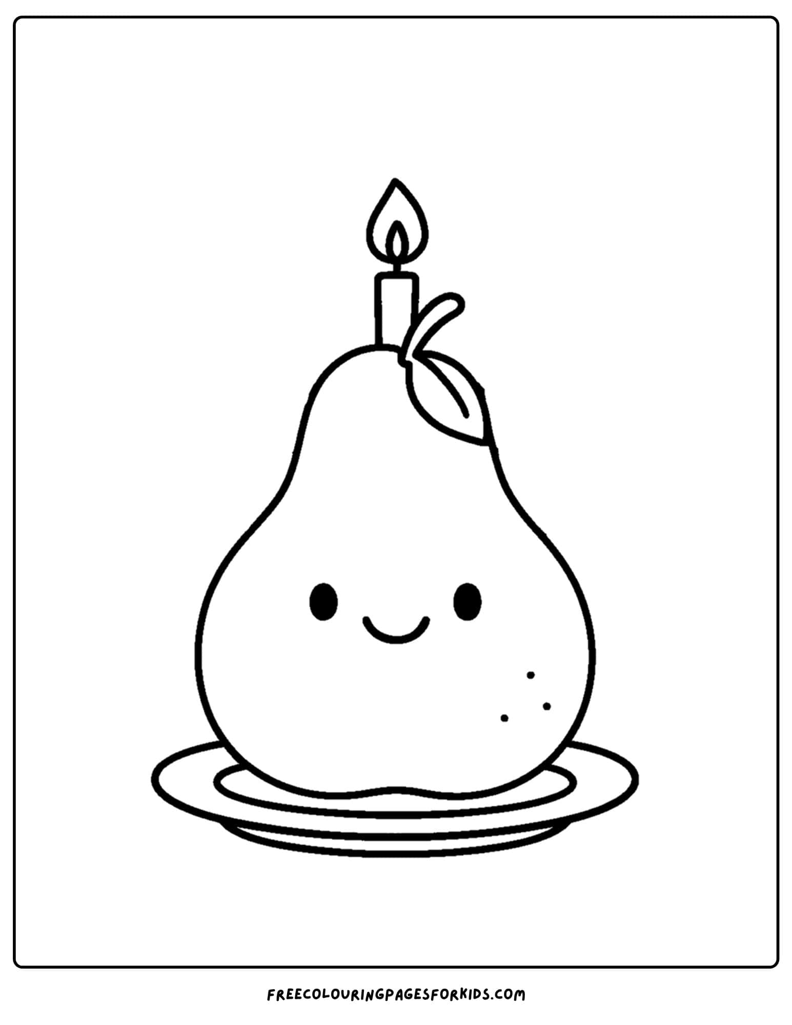 an orchard themed coloring page featuring a pear shaped cake