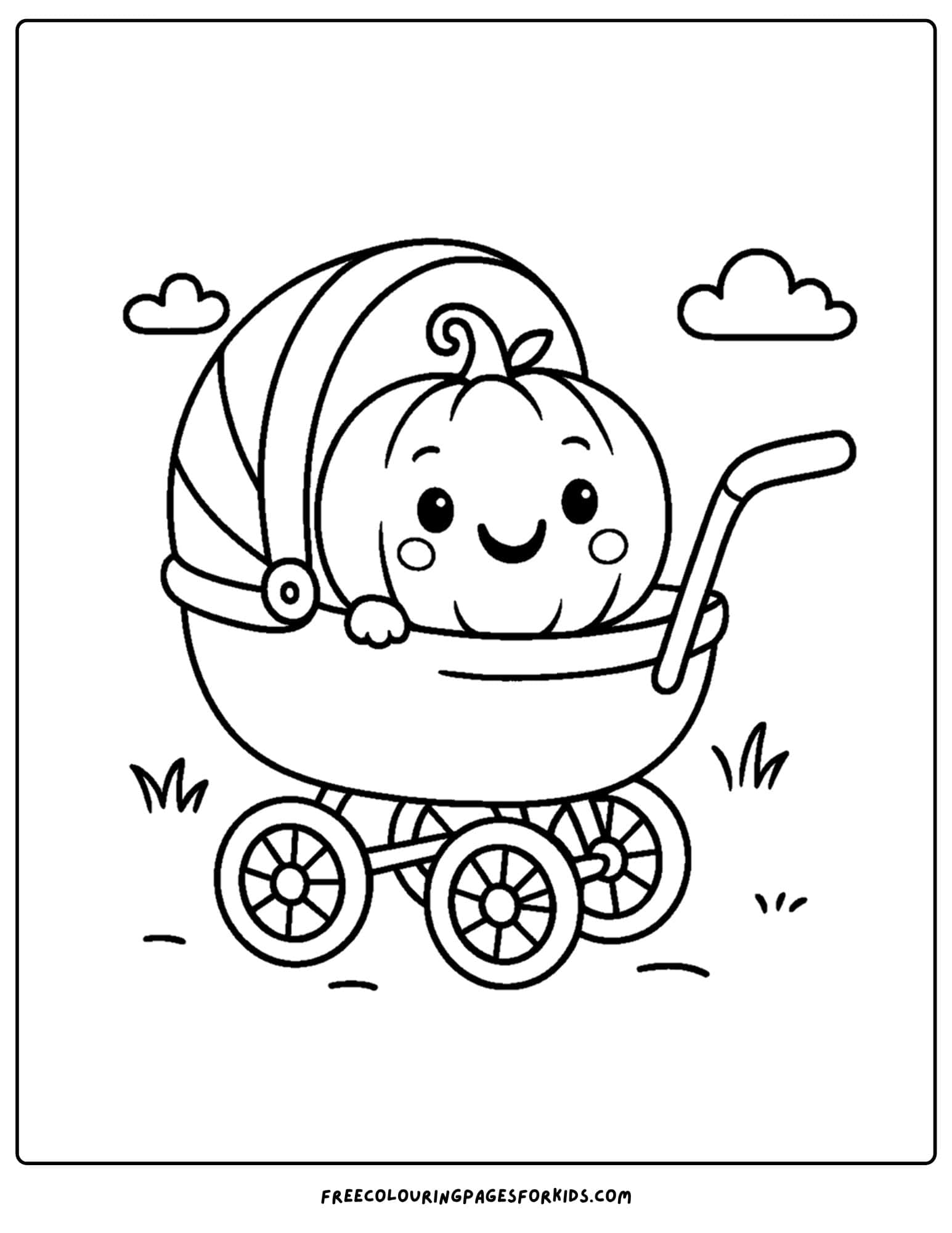a pumpkin coloring page of a pumpkin in a pram