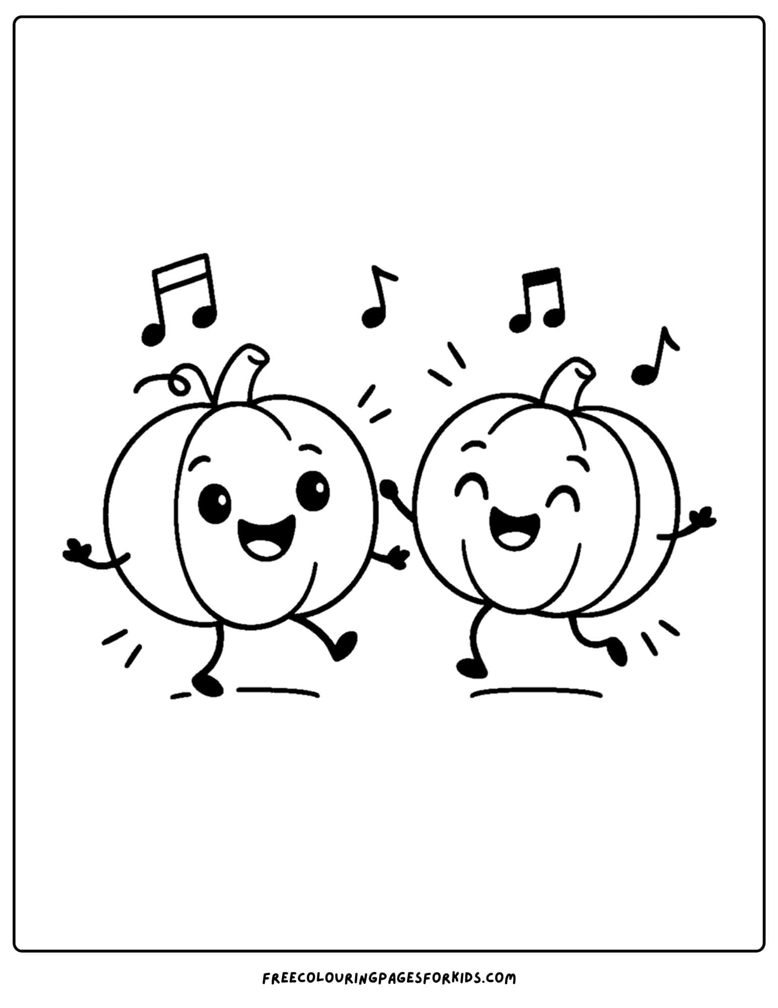 a pumpkin coloring page of pumpkins dancing
