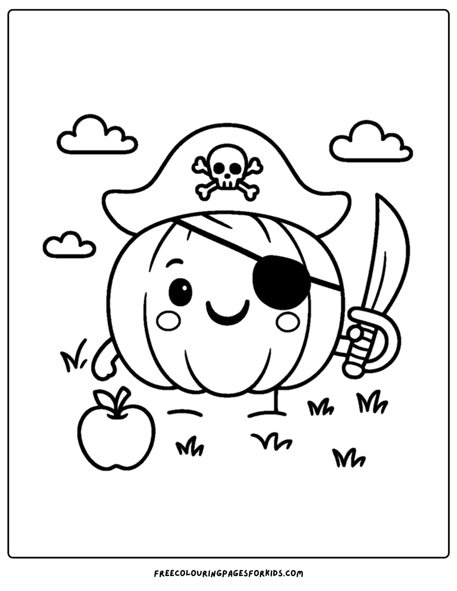 a pumpkin coloring page of a pumpkin dressed as a pirate
