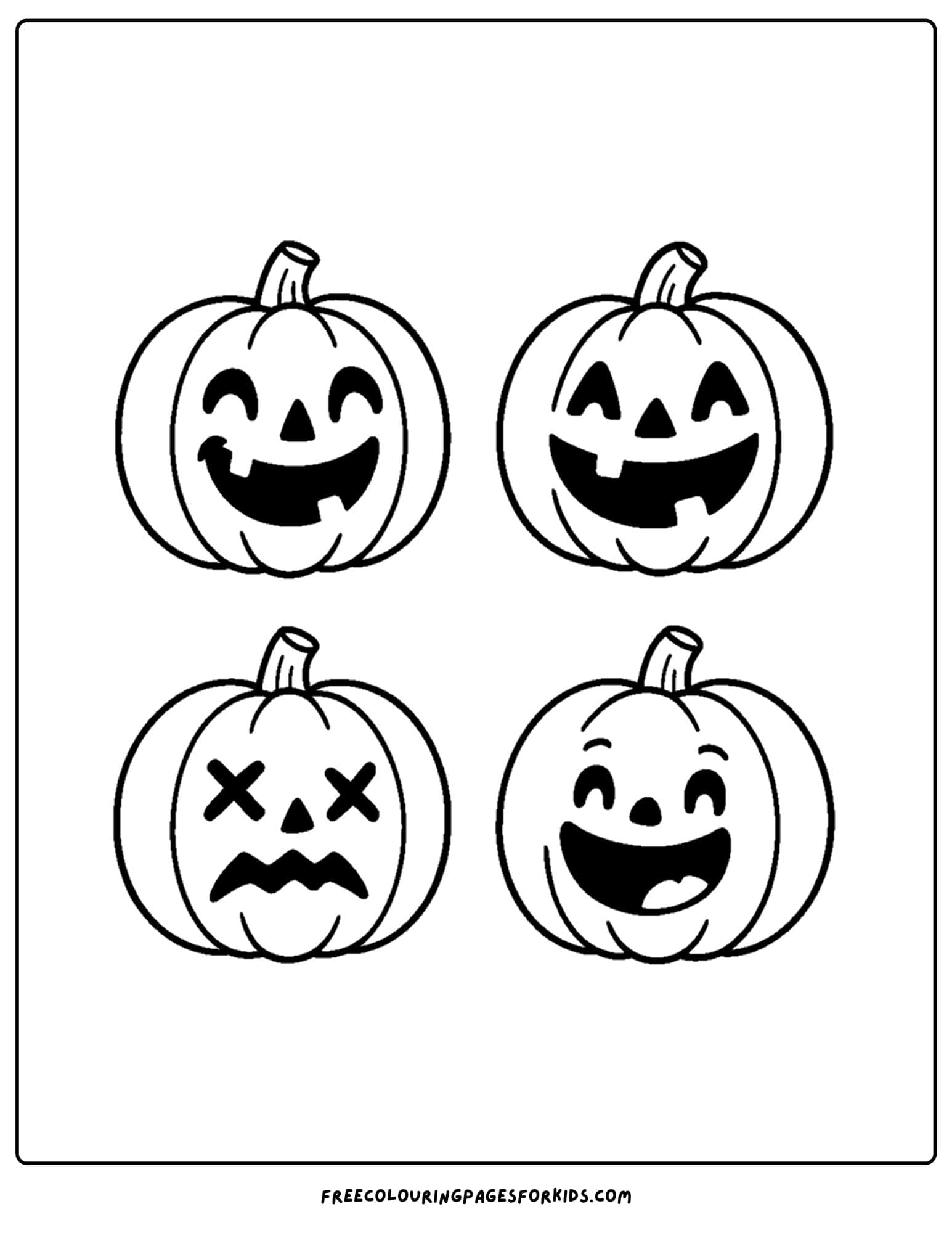 a pumpkin coloring page of goofy jack o lanterns