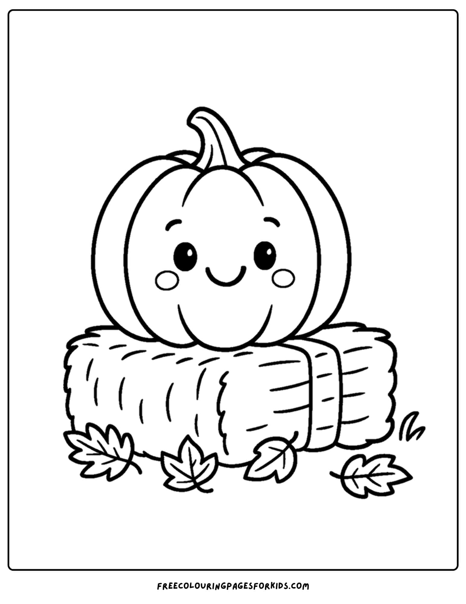 a pumpkin coloring page of a pumpkin sitting on a hay bale