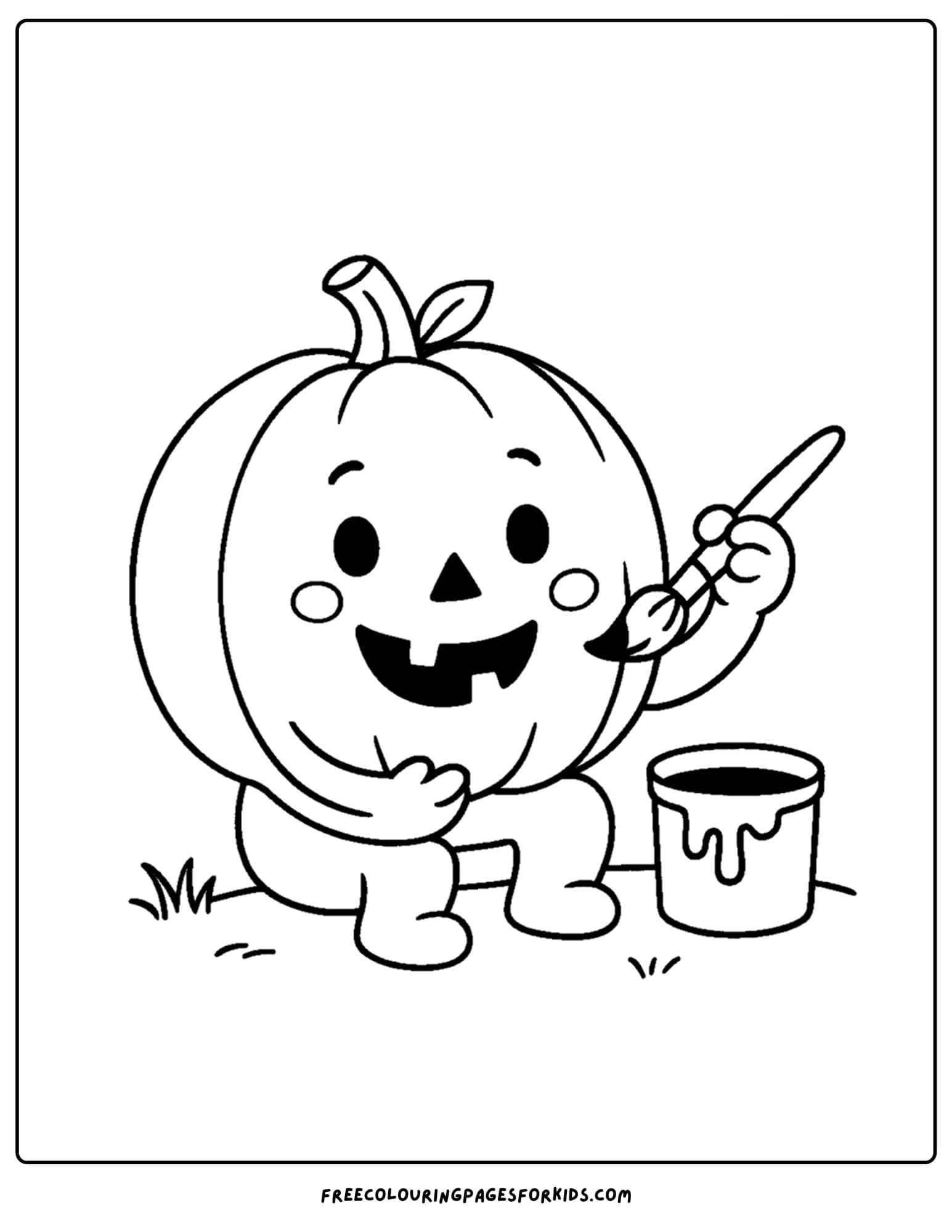 a pumpkin coloring page of a pumpkin painting its own face