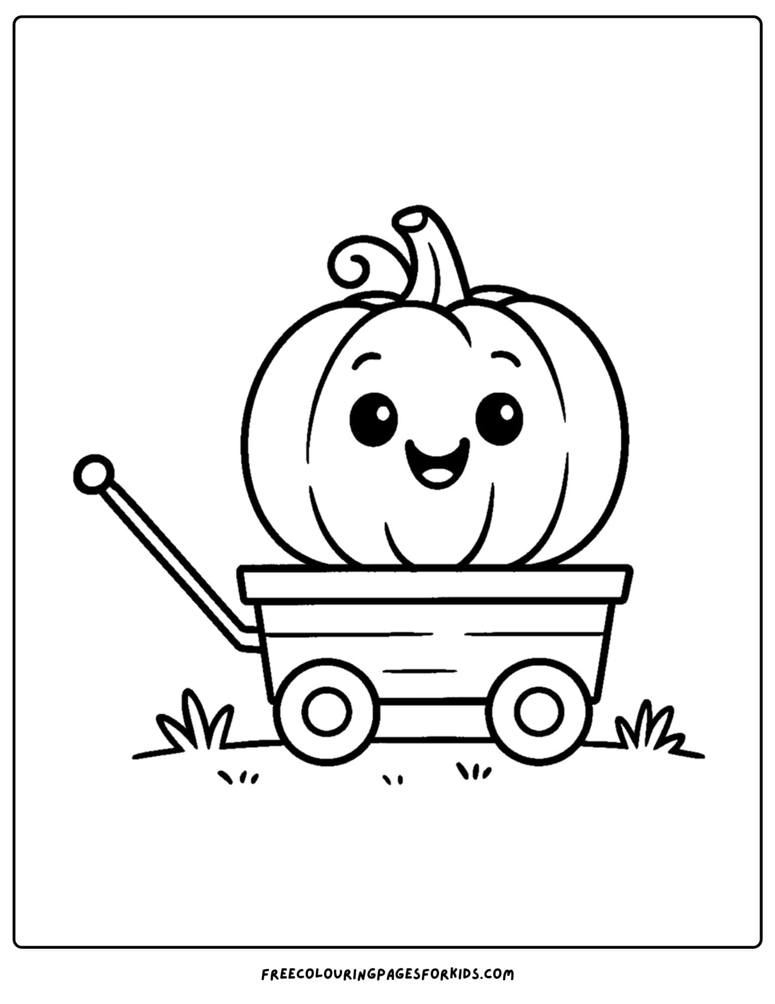 a pumpkin coloring page of a pumpkin in a wagon