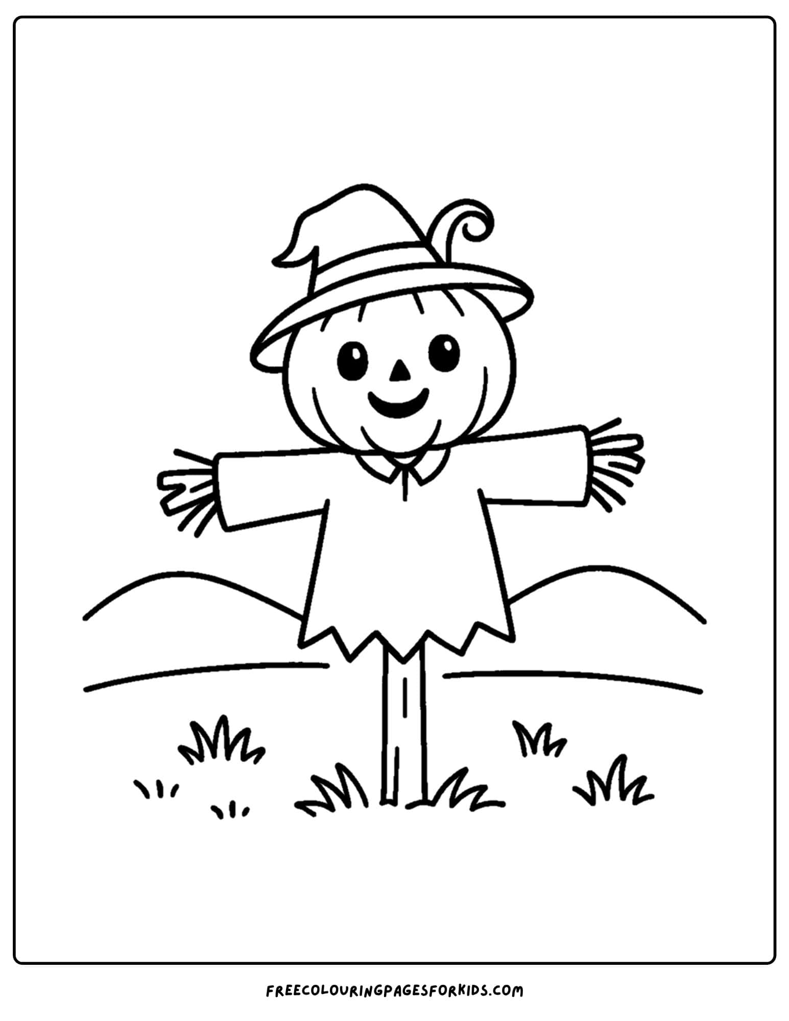 a pumpkin coloring page of a pumpkin dressed up as a scarecrow