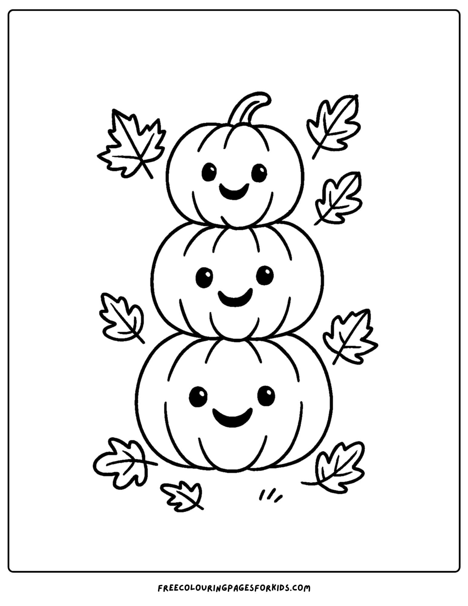 a pumpkin coloring page of 3 pumpkins stacked on top of each other