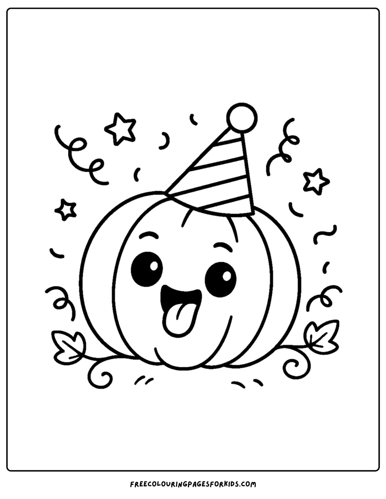 a pumpkin coloring page of a pumpkin wearing a party hat