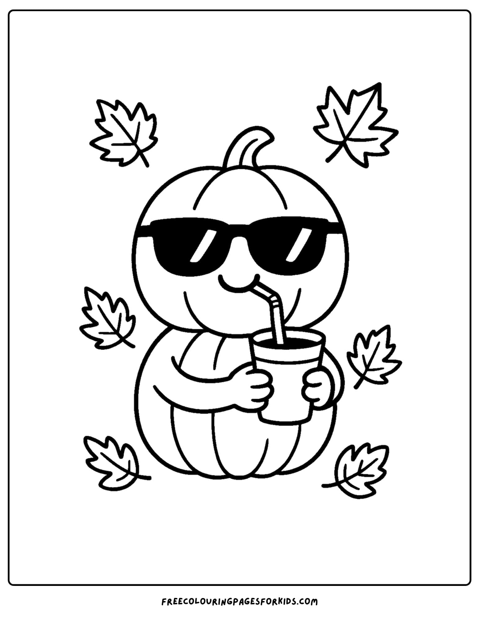 a pumpkin coloring page with the pumpkin looking cool wearing sunglasses