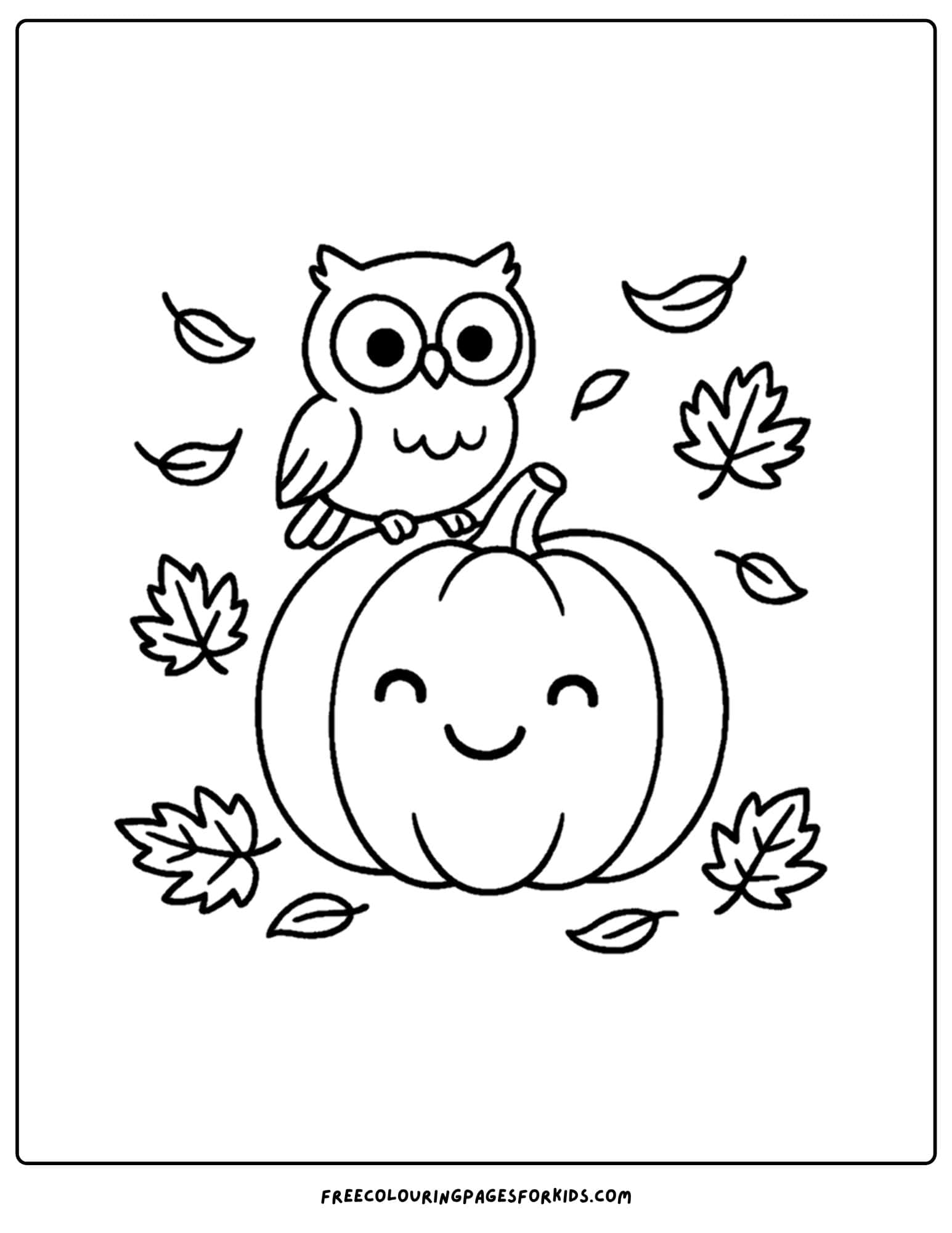 a pumpkin coloring page of an owl sitting on a pumpkin