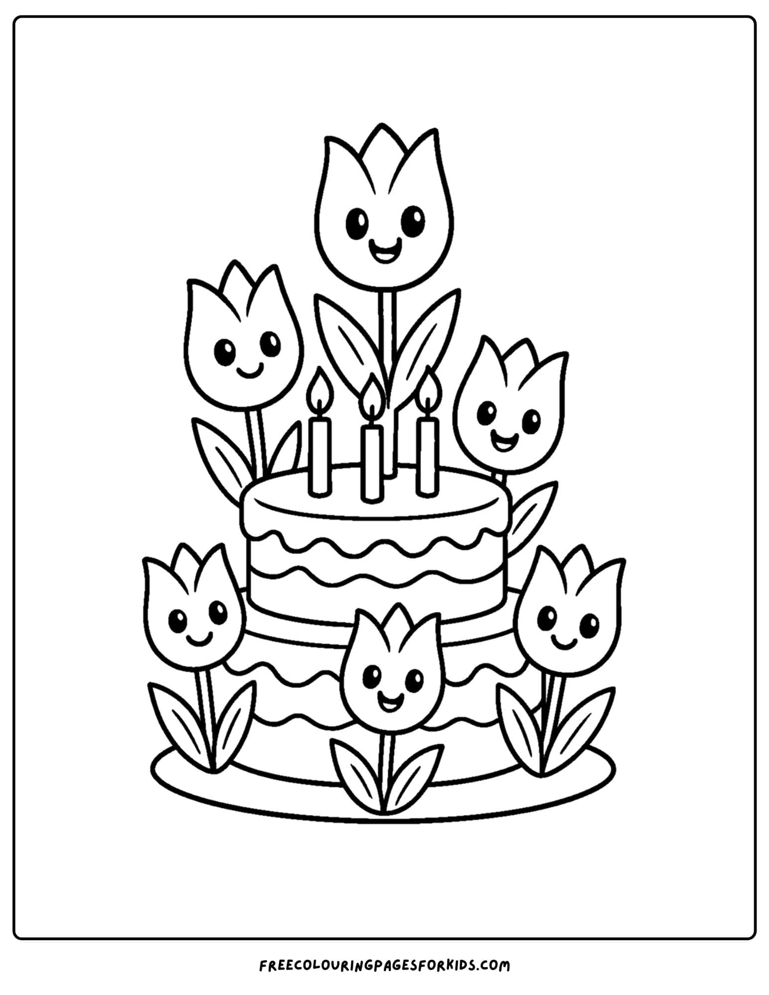 a tulip coloring page of a tulip birthday cake