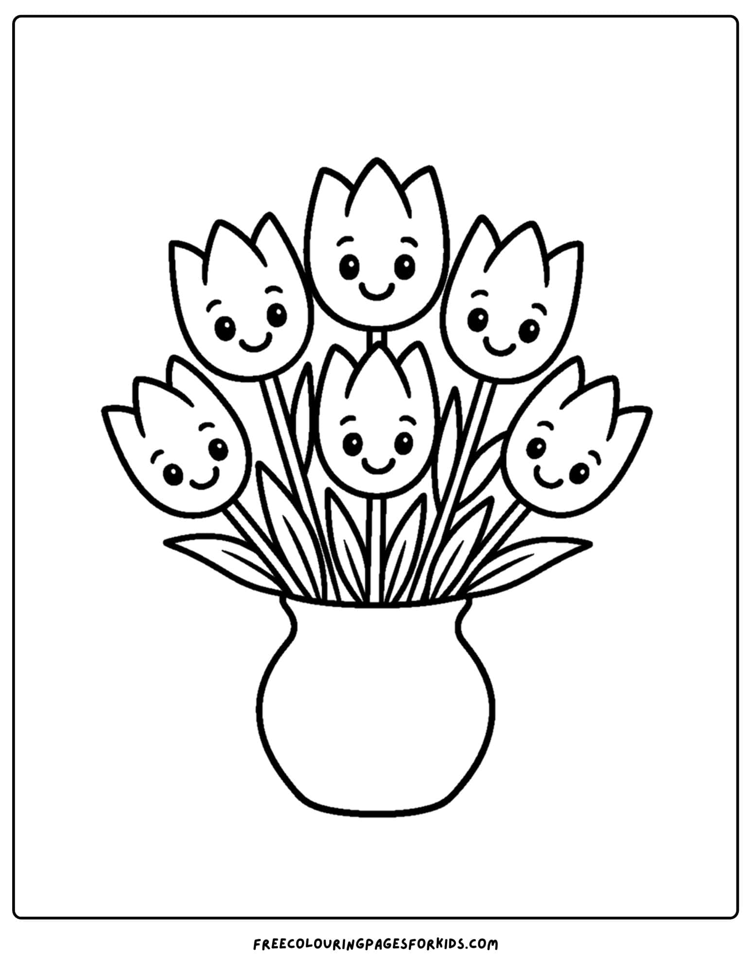 a tulip coloring page of a bunch of tulips in a vase
