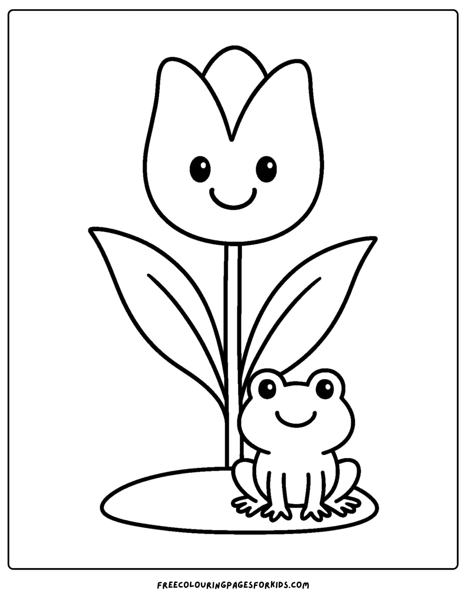 a tulip coloring page of a tulip with a frog