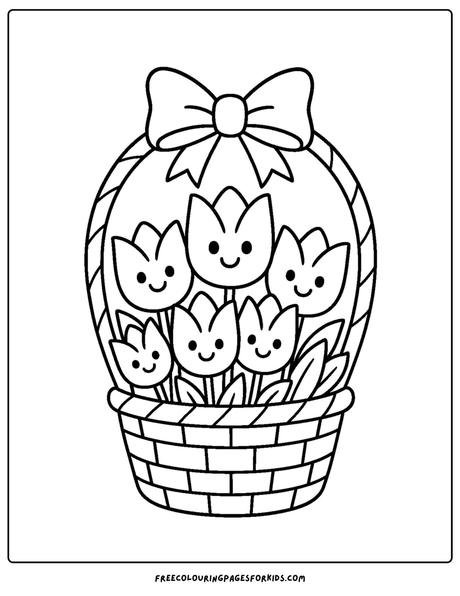 a tulip coloring page of a basket of tulips