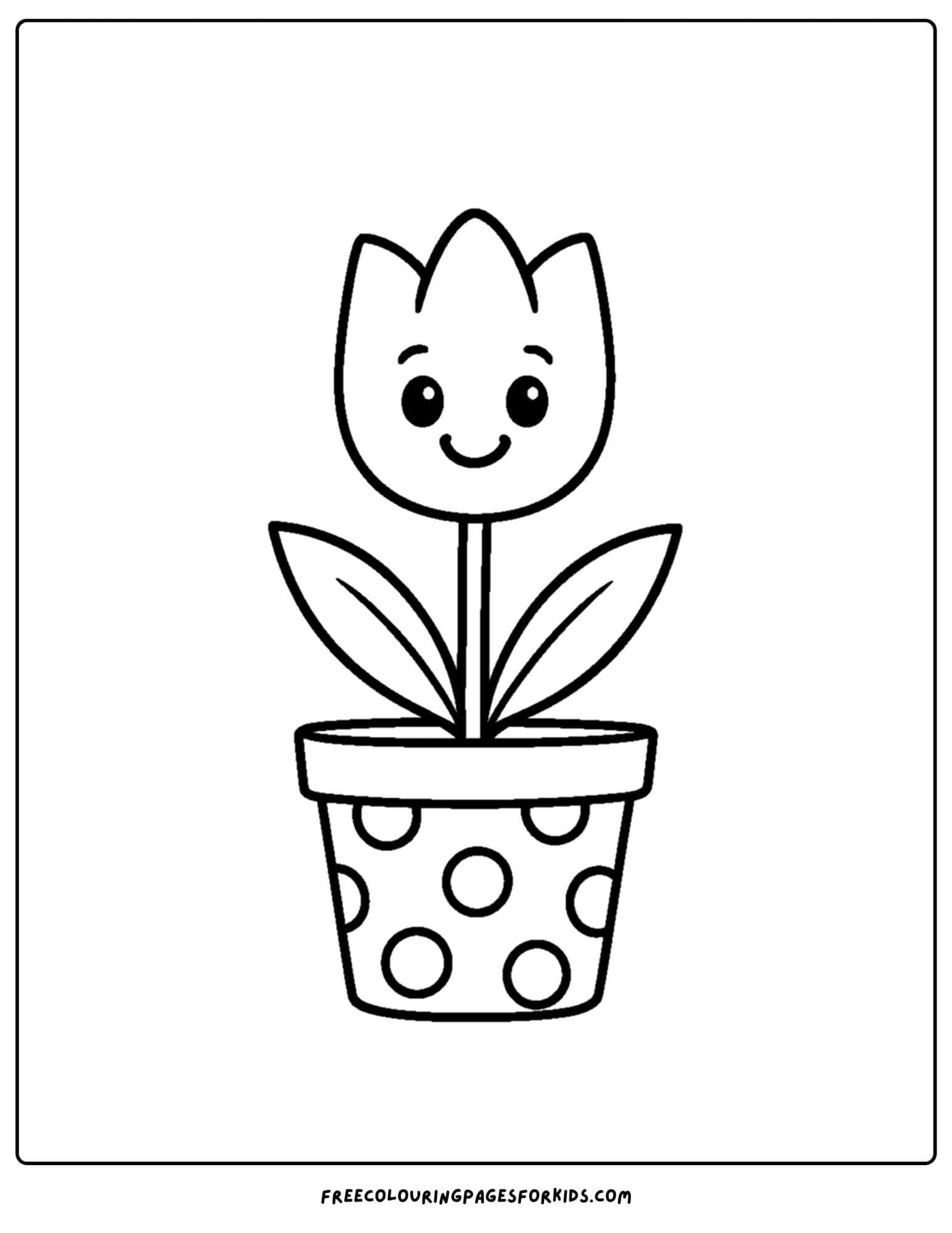 a tulip coloring page of a tulip in a pot with polka dots on it