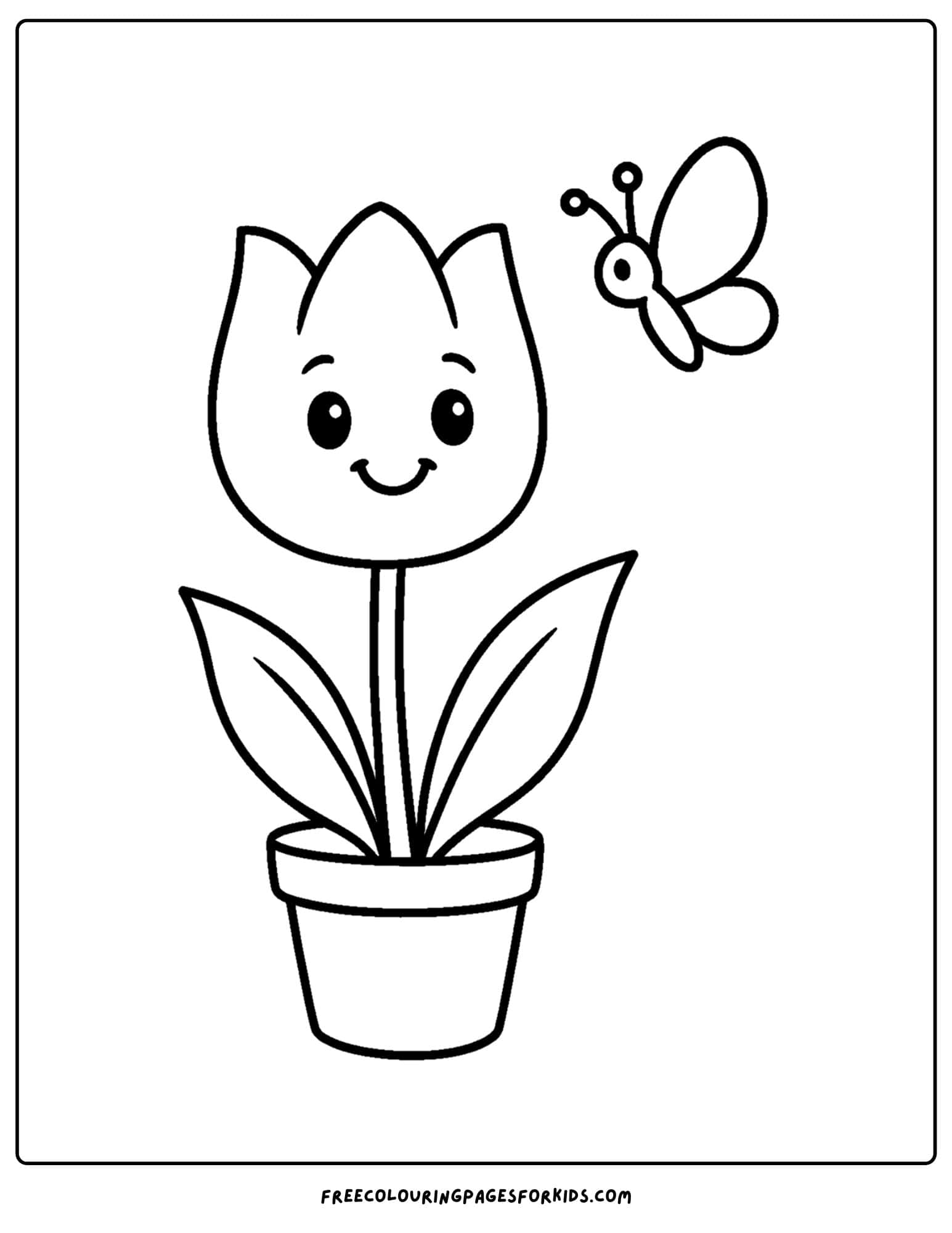 a tulip coloring page of a tulip with a butterfly
