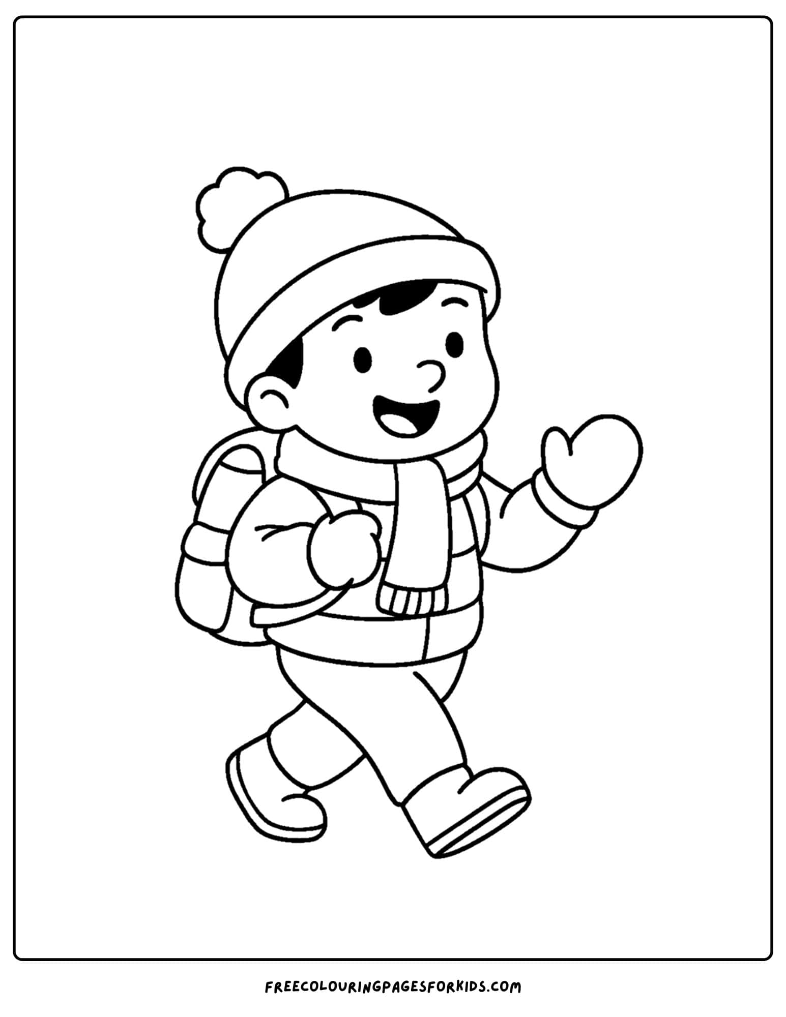 a winter outfit coloring page a child in a winter outfit and wearing a backpack