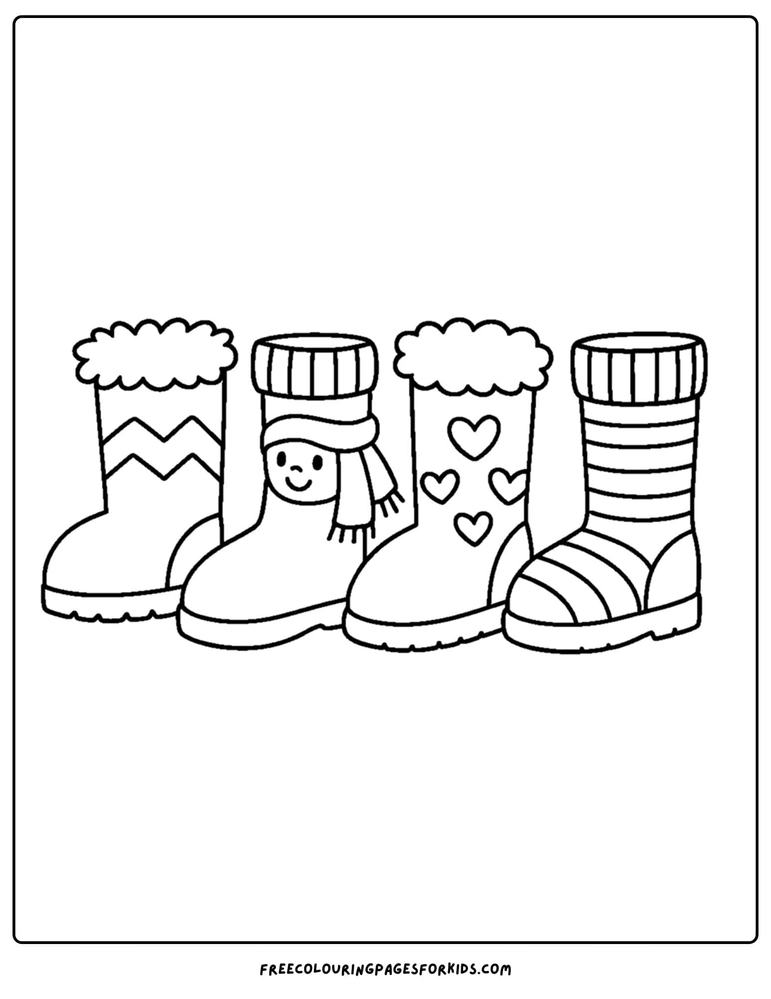 a winter outfit coloring page of big winter boots