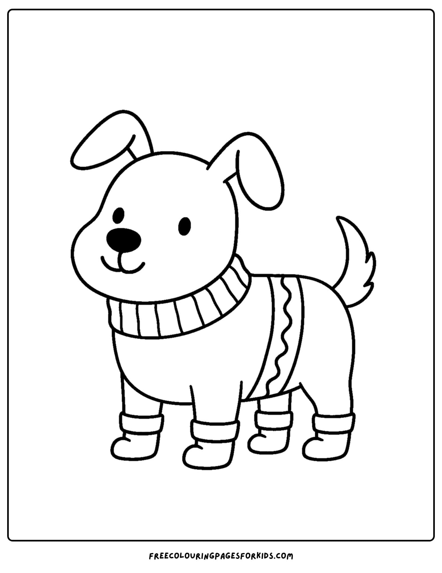 a winter outfit coloring page of a dog in a sweater